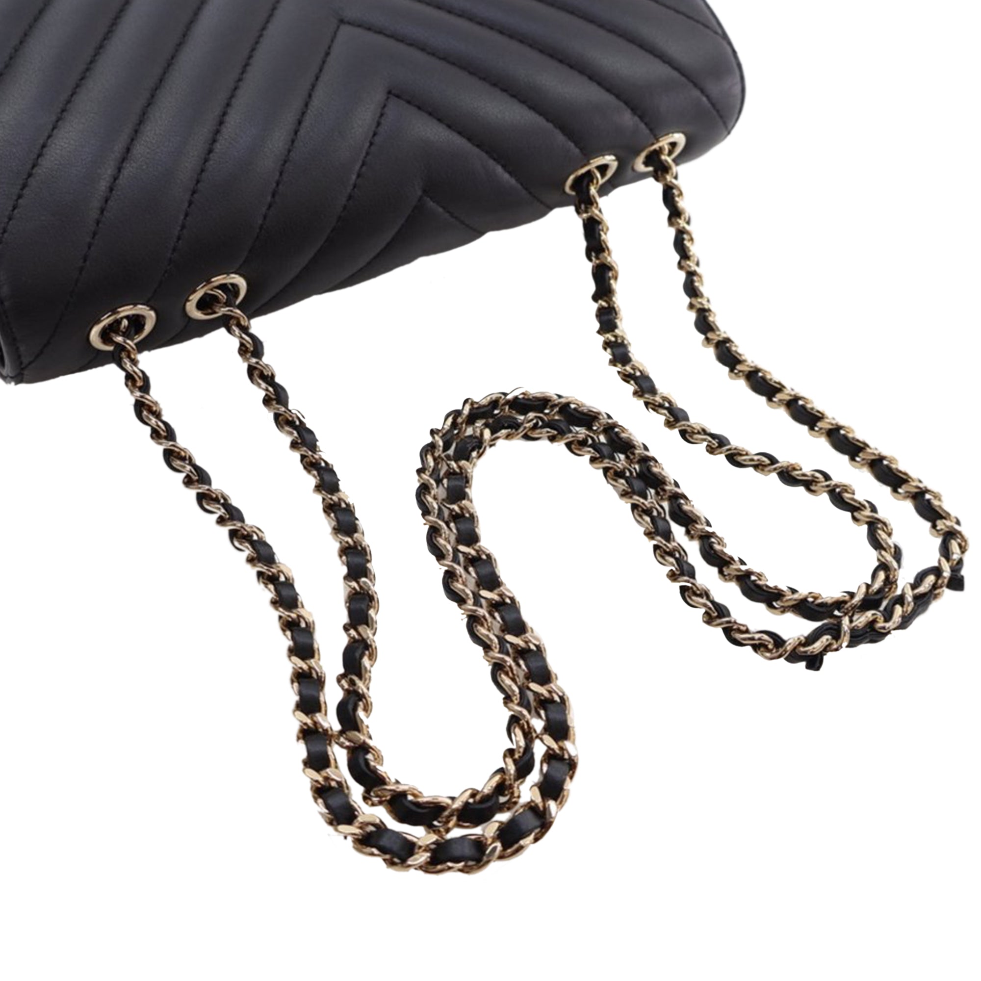 Chanel Small Chevron Lambskin Statement Flap In Black