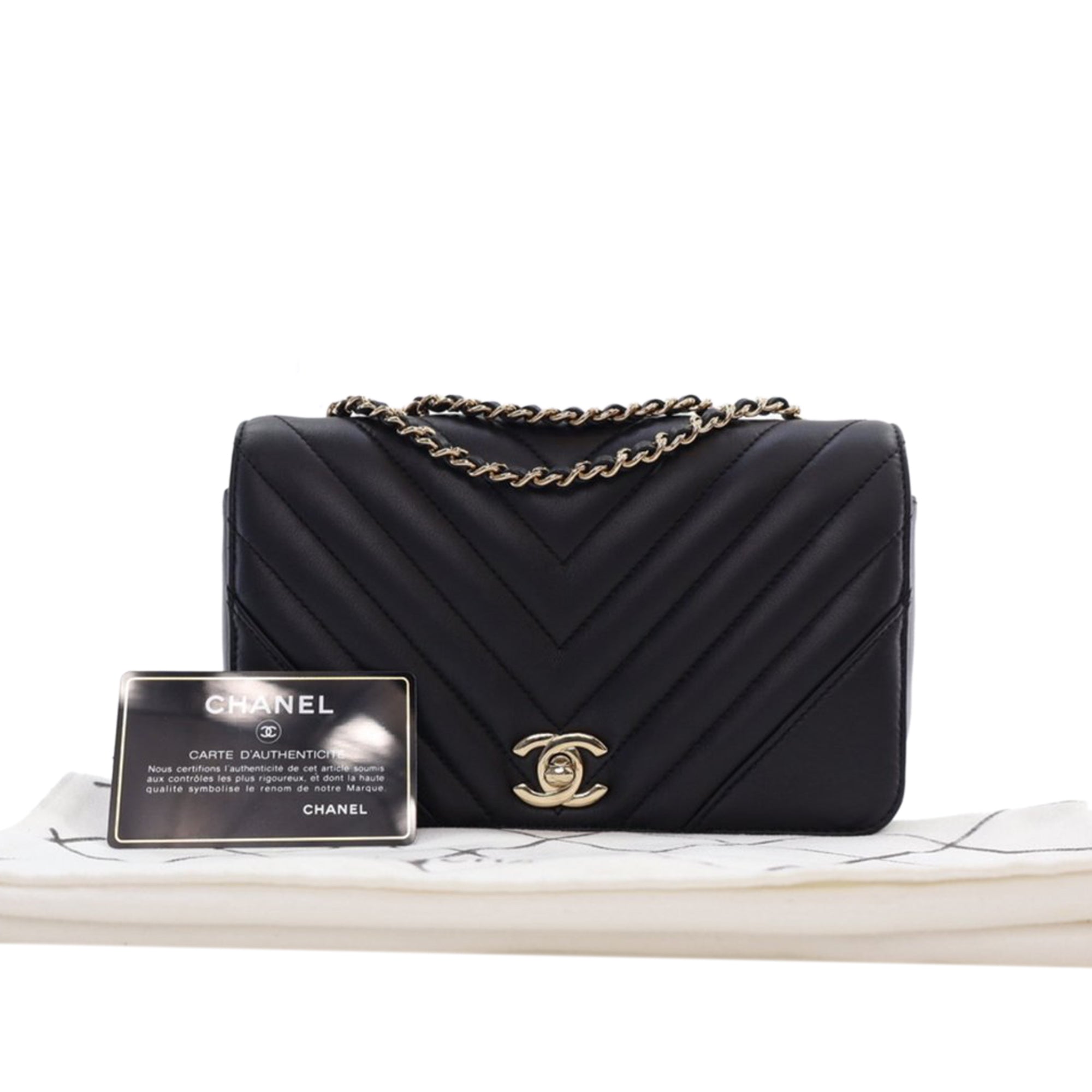 Chanel Small Chevron Lambskin Statement Flap In Black