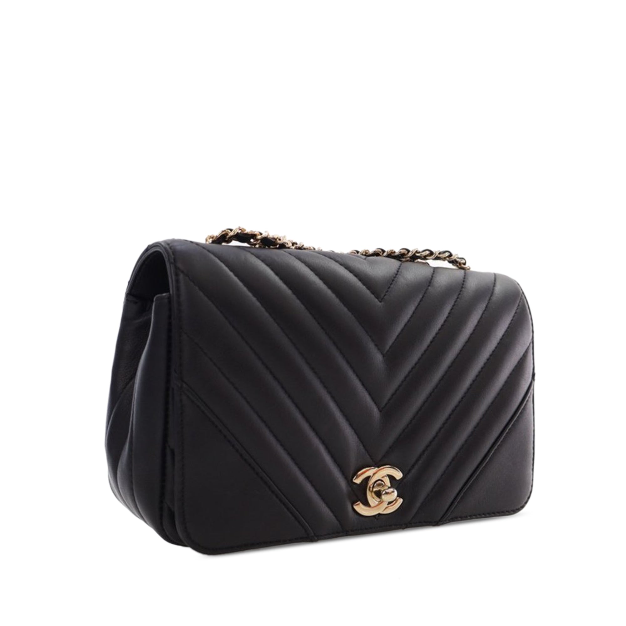 Chanel Small Chevron Lambskin Statement Flap In Black