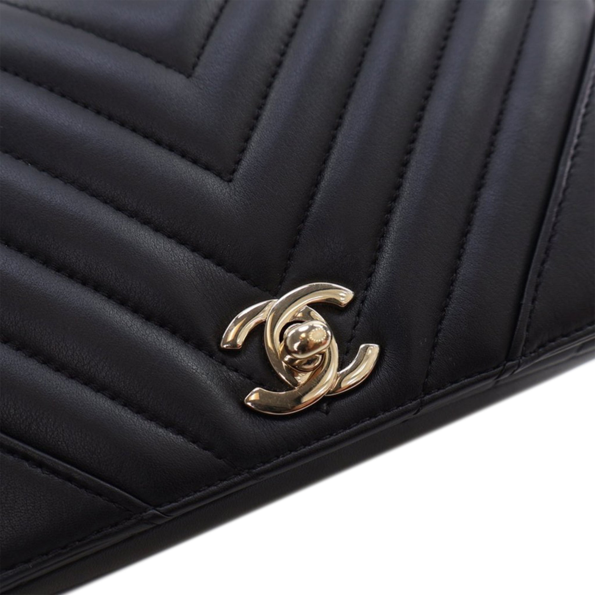 Chanel Small Chevron Lambskin Statement Flap In Black