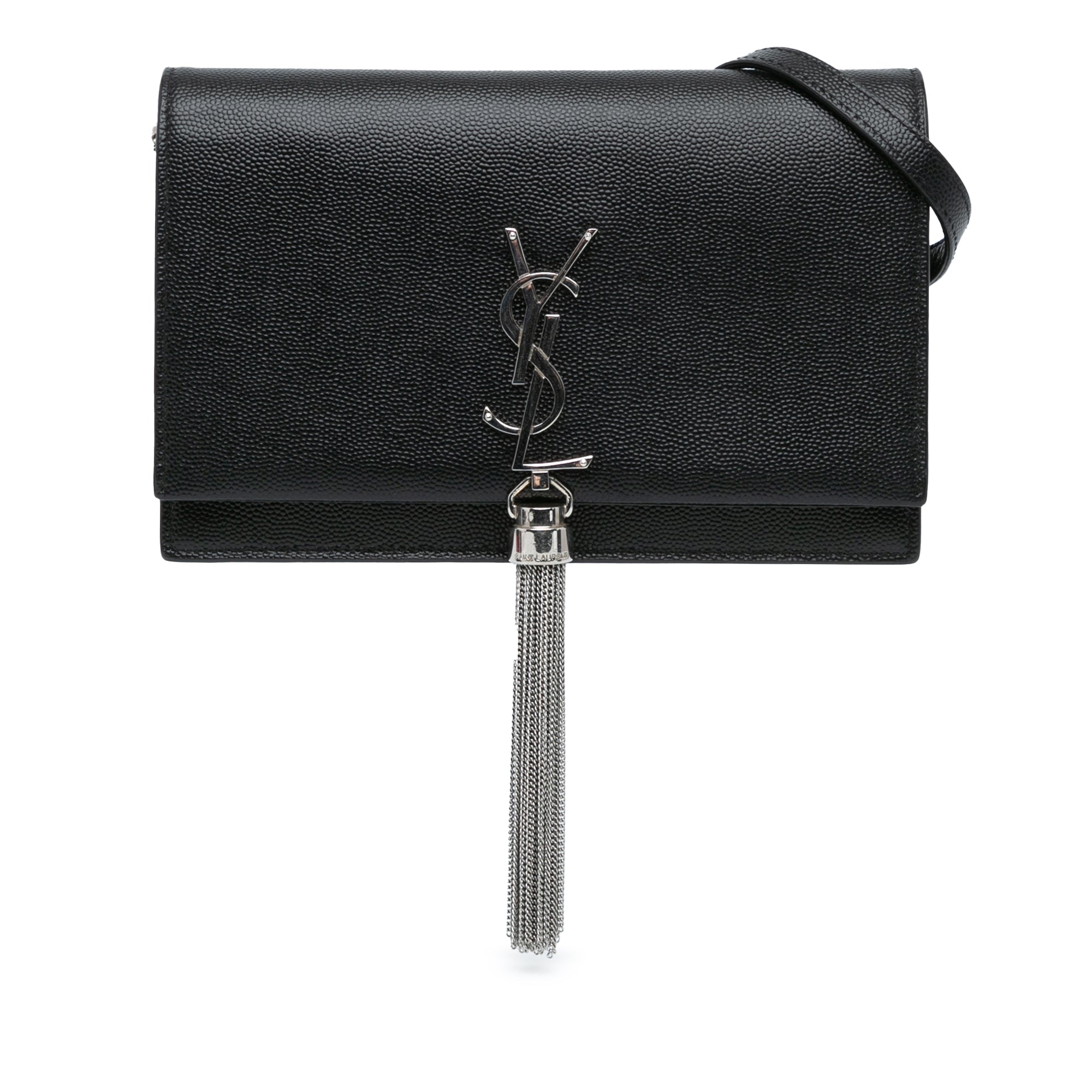 Saint Laurent Grain de Poudre Monogram Kate Tassel Wallet on Chain In Black