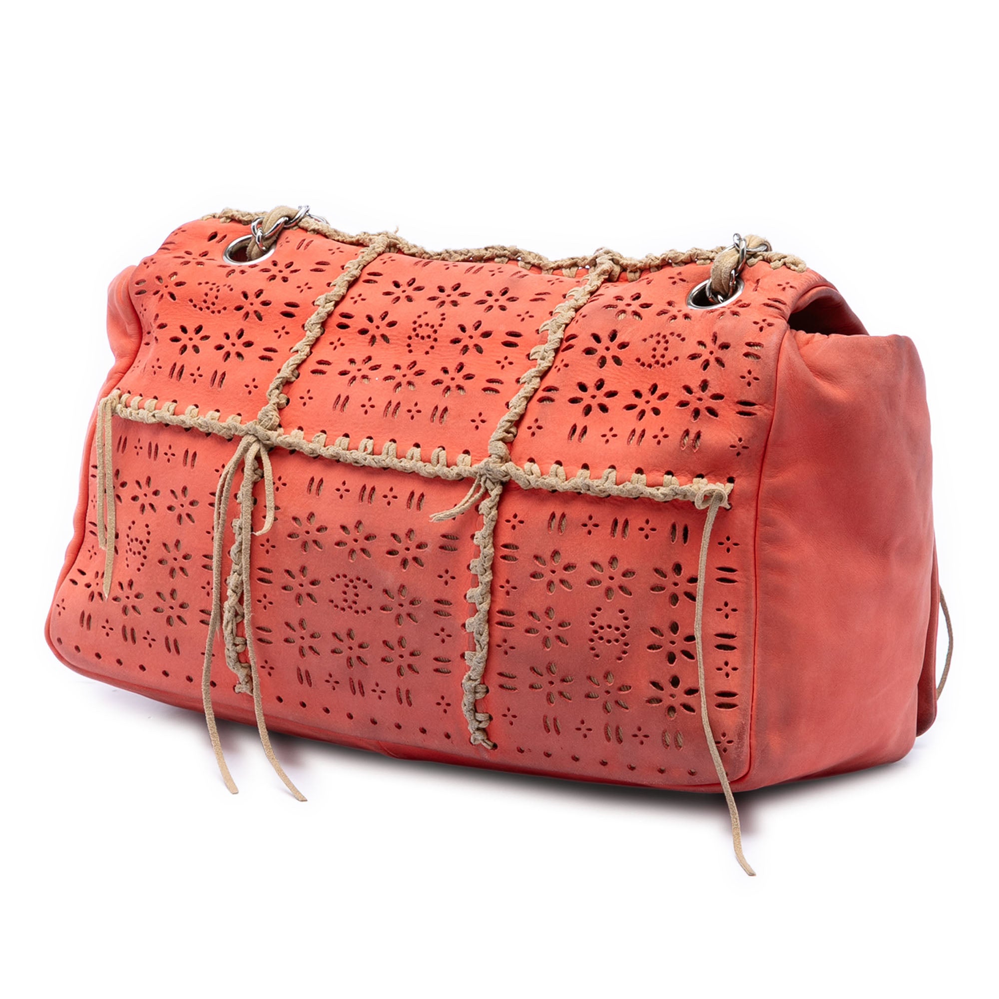 Chanel Laser Cut Fringe Suede Flap Orange