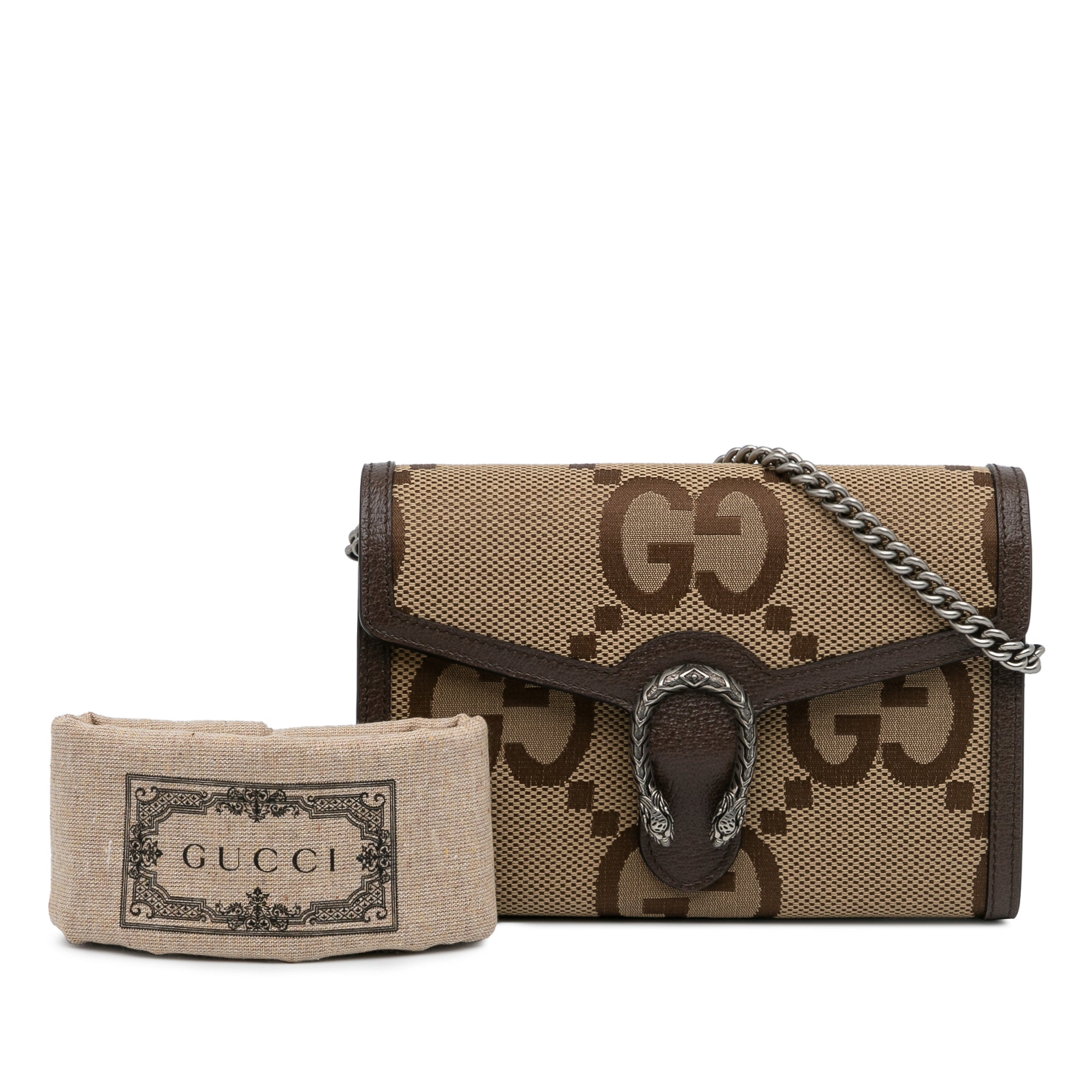 Gucci Mini Jumbo GG Dionysus Wallet on Chain In Brown