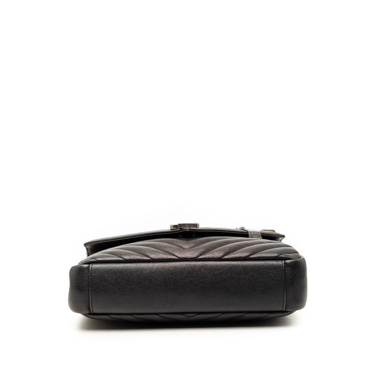 Saint Laurent Medium Metallic Chevron Sheepskin Monogram College Pins Satchel Black