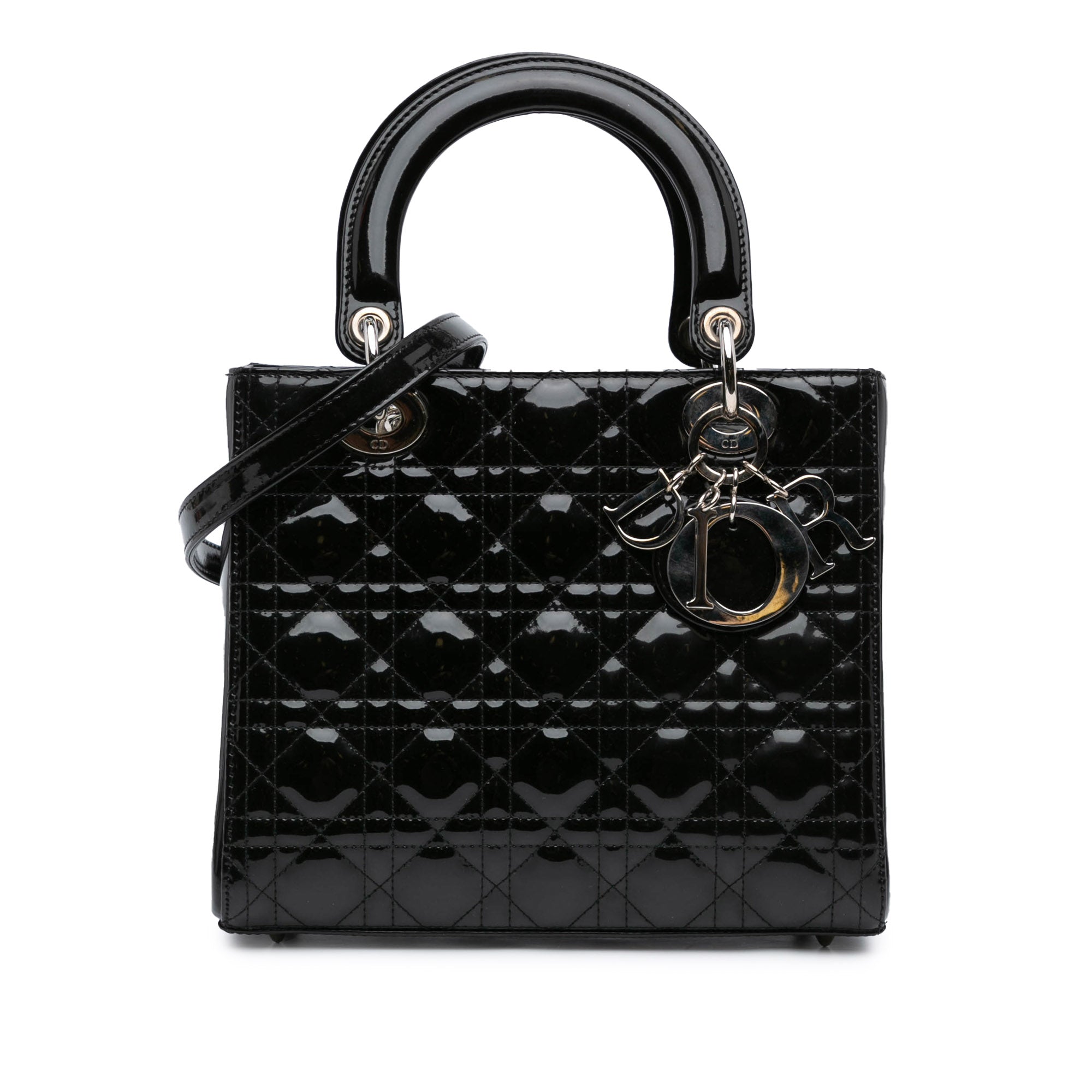 Dior Medium Patent Cannage Lady Dior In Black