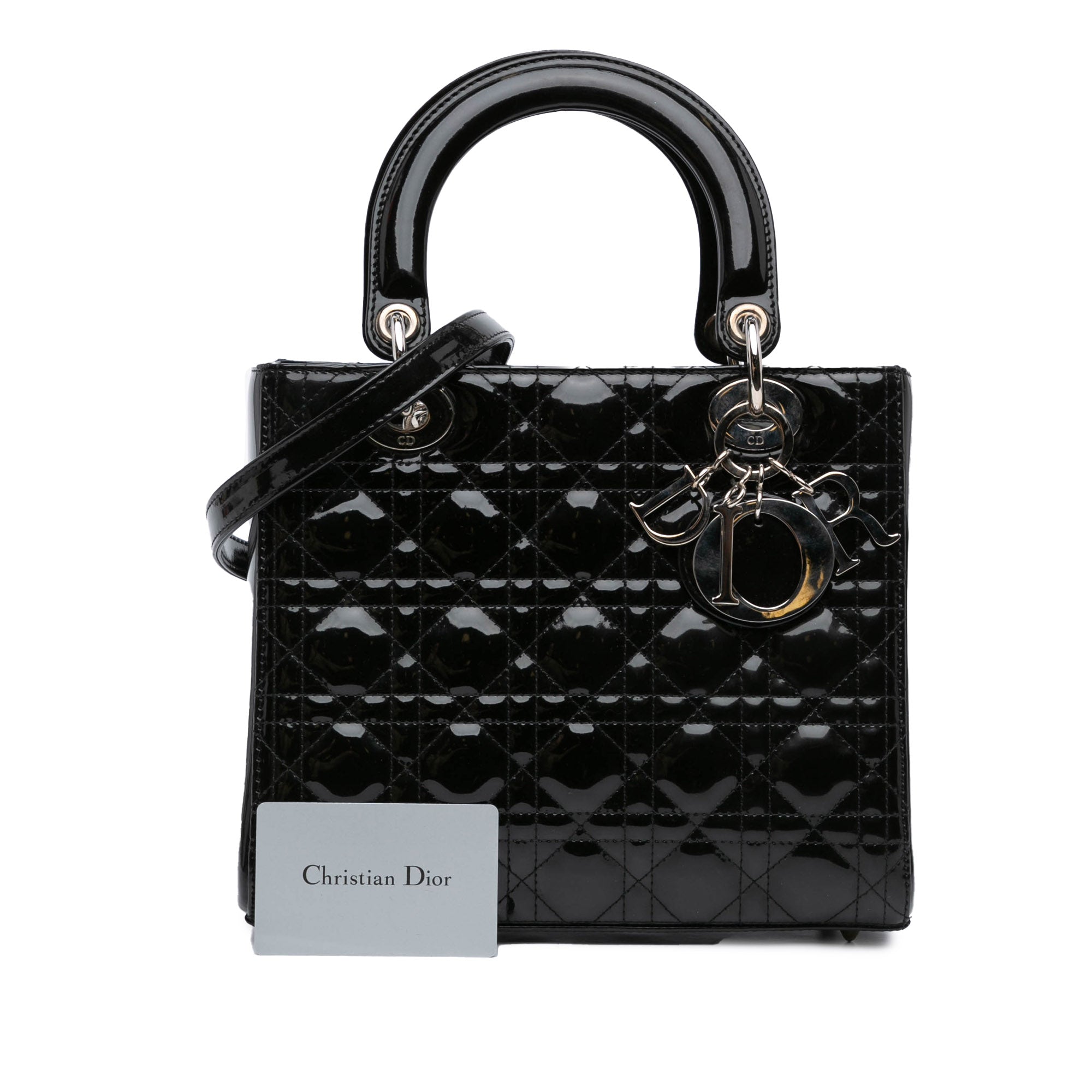 Dior Medium Patent Cannage Lady Dior In Black