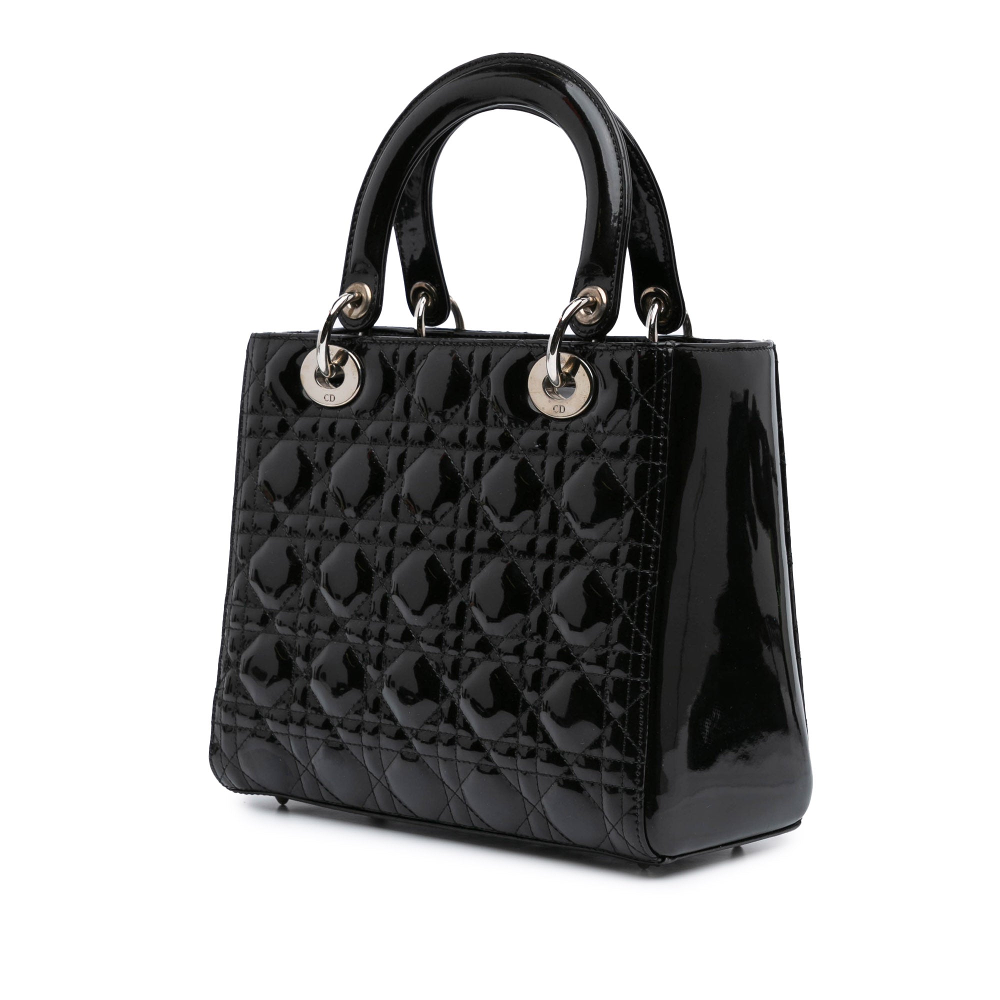 Dior Medium Patent Cannage Lady Dior In Black