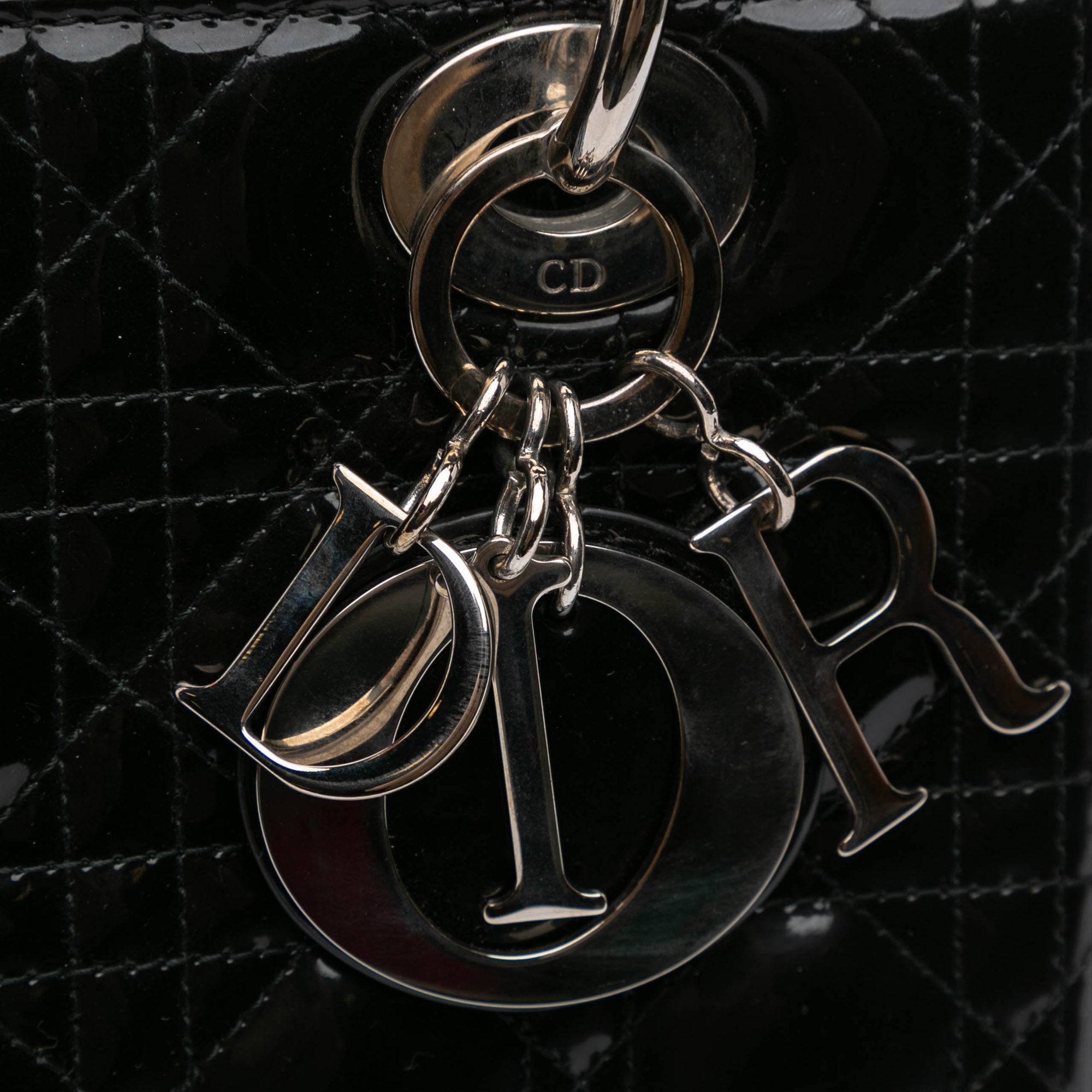 Dior Medium Patent Cannage Lady Dior In Black