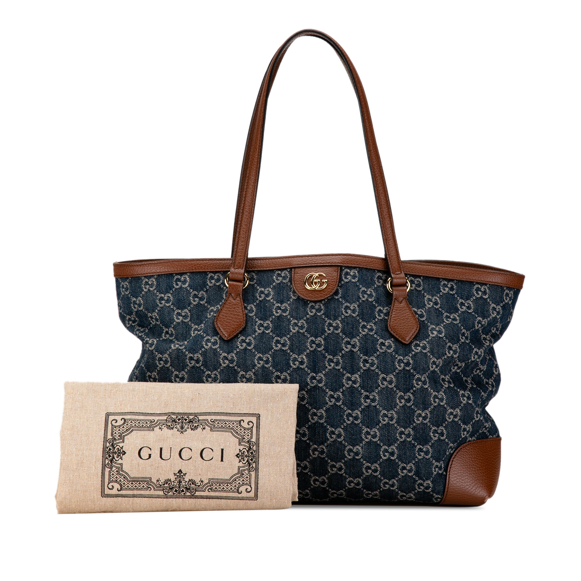 Gucci Medium GG Denim Ophidia Shopping Tote