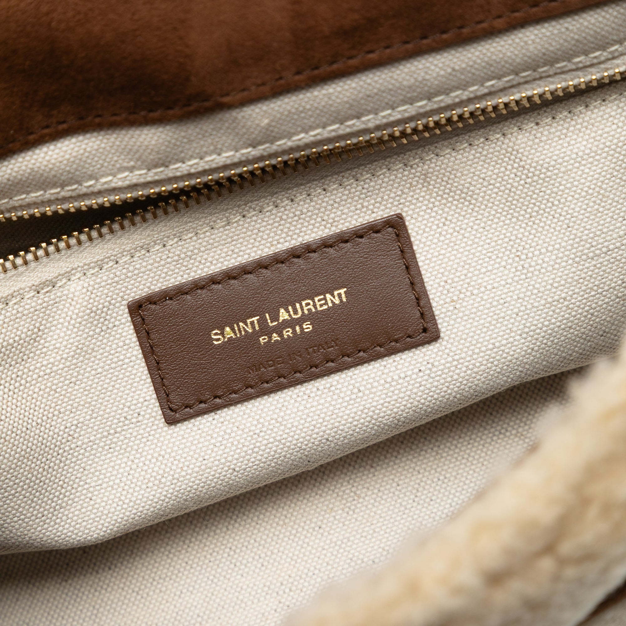 Saint Laurent Medium Suede and Shearling Patchwork Jamie Shoulder Bag Brown