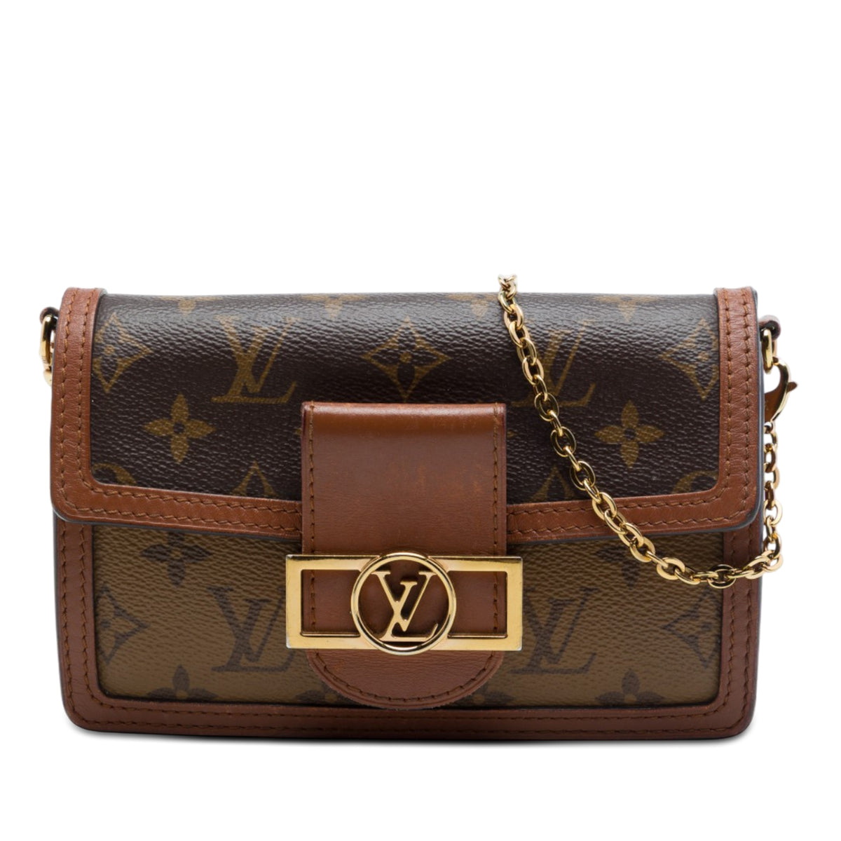 Louis Vuitton Monogram Reverse Dauphine Wallet on Chain Brown