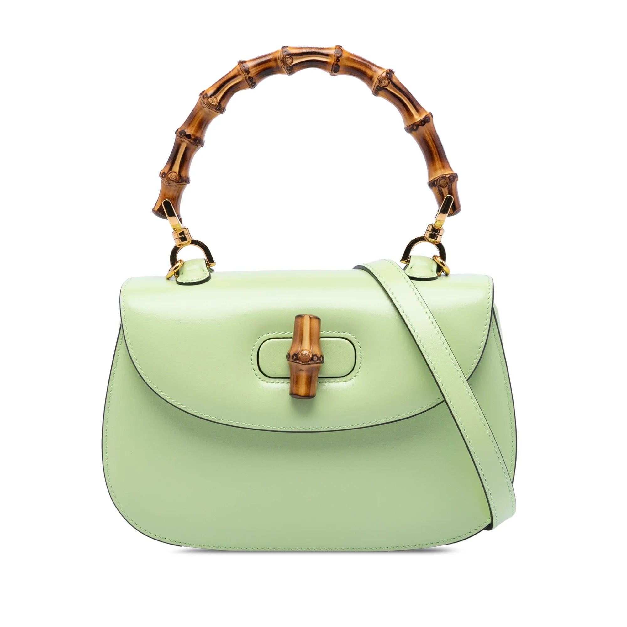 GUCCI SMALL CALFSKIN 1947 BAMBOO TOP HANDLE BAG IN GREEN