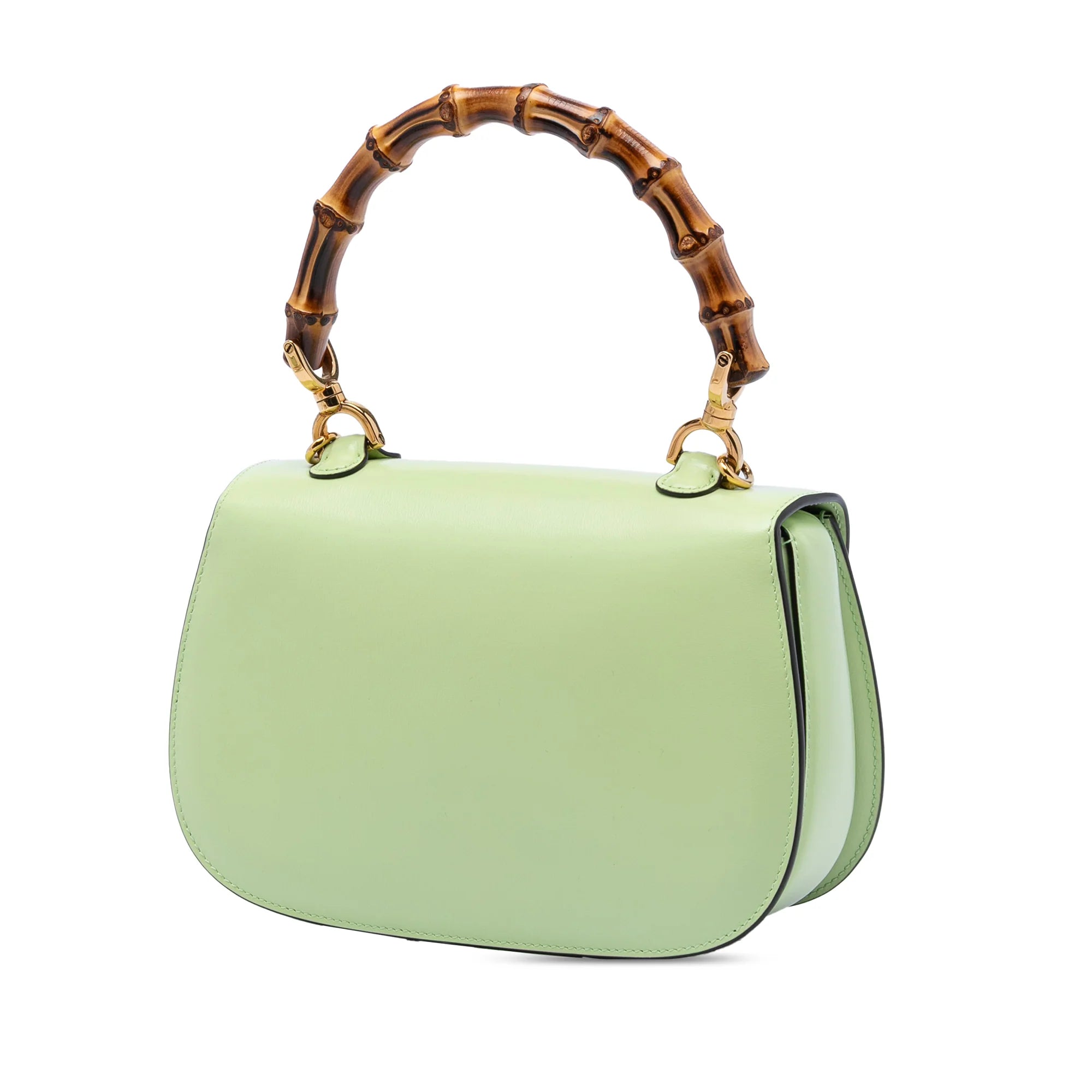GUCCI SMALL CALFSKIN 1947 BAMBOO TOP HANDLE BAG IN GREEN