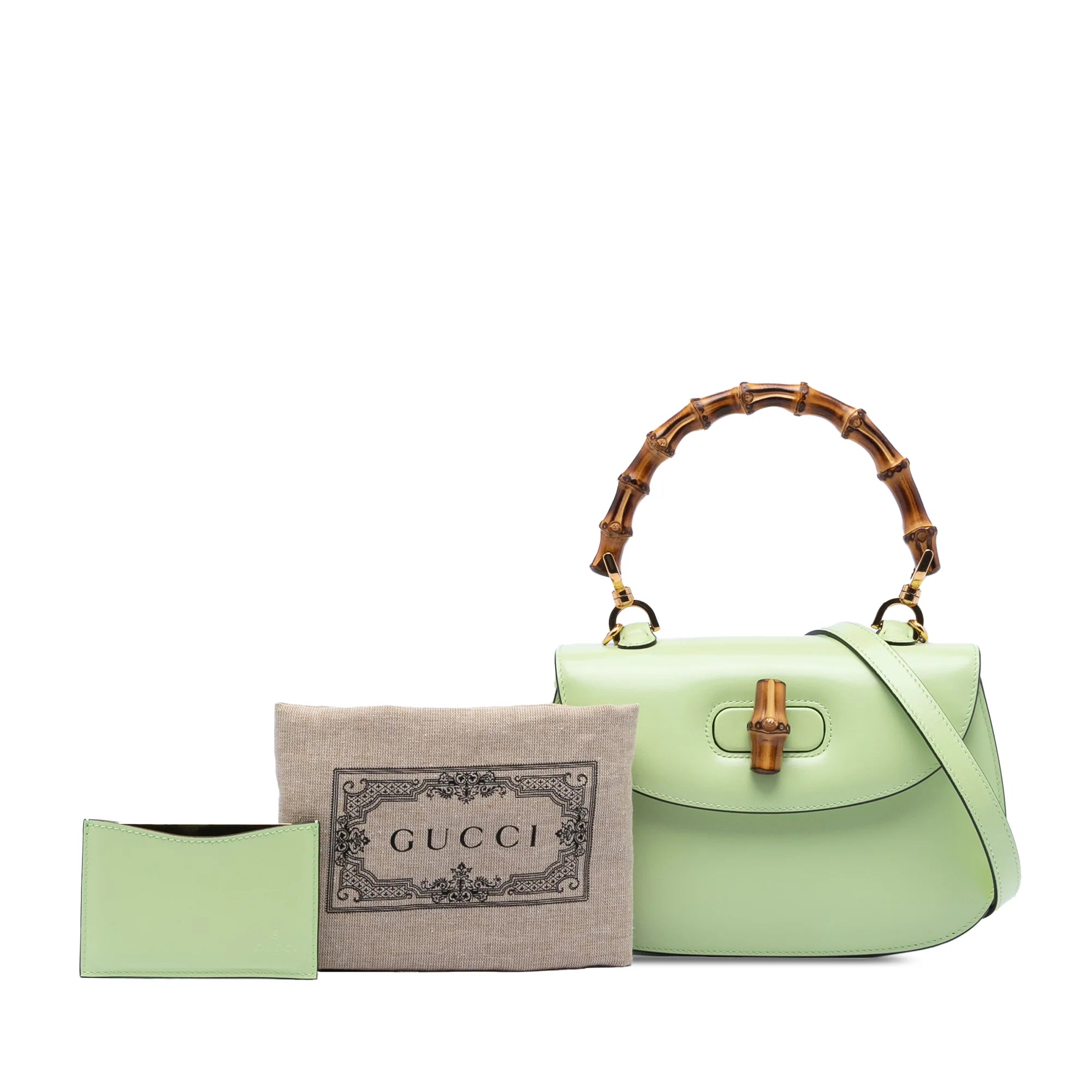GUCCI SMALL CALFSKIN 1947 BAMBOO TOP HANDLE BAG IN GREEN
