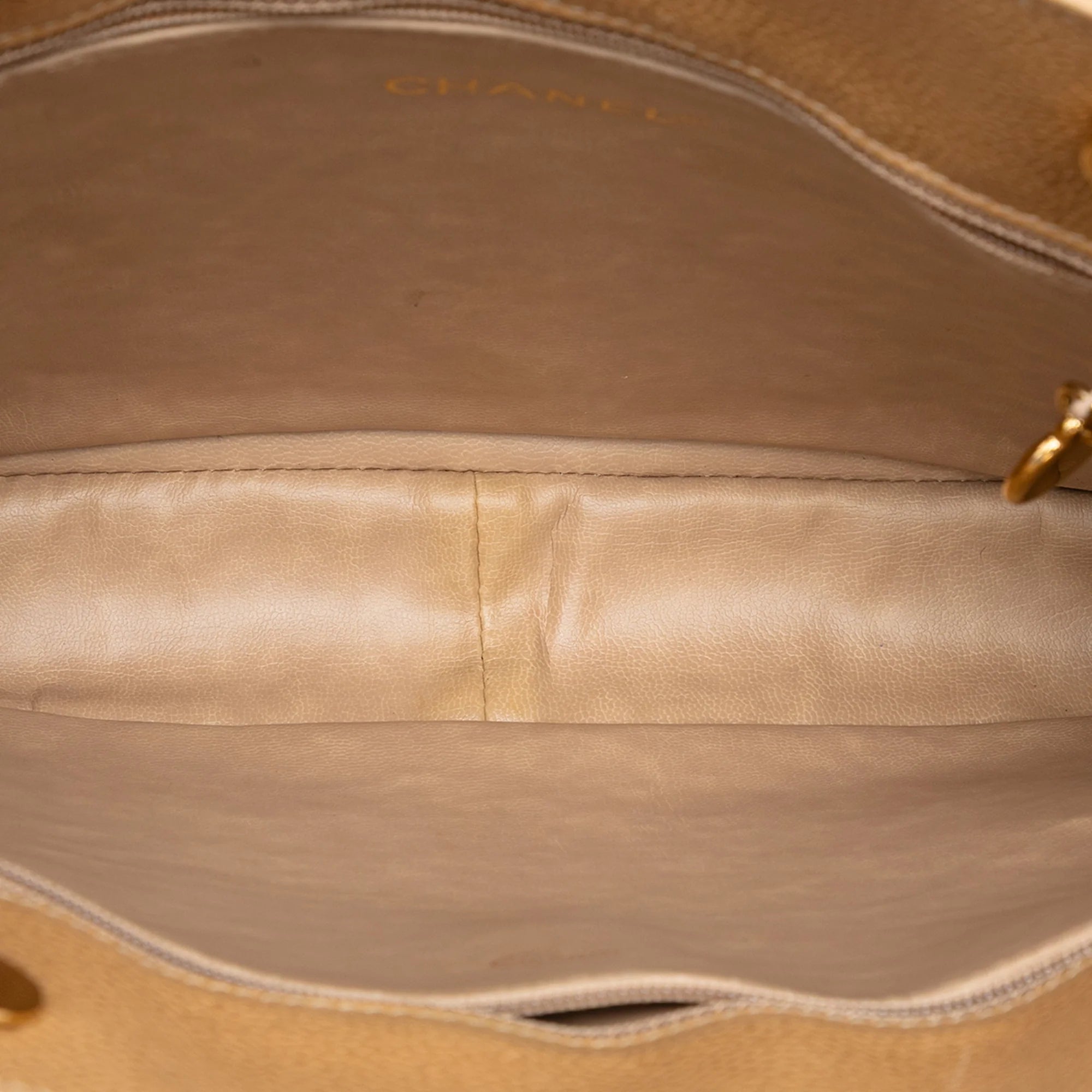 CHANEL CC CAVIAR FRONT POCKET CHAIN SHOULDER BAG IN BEIGE