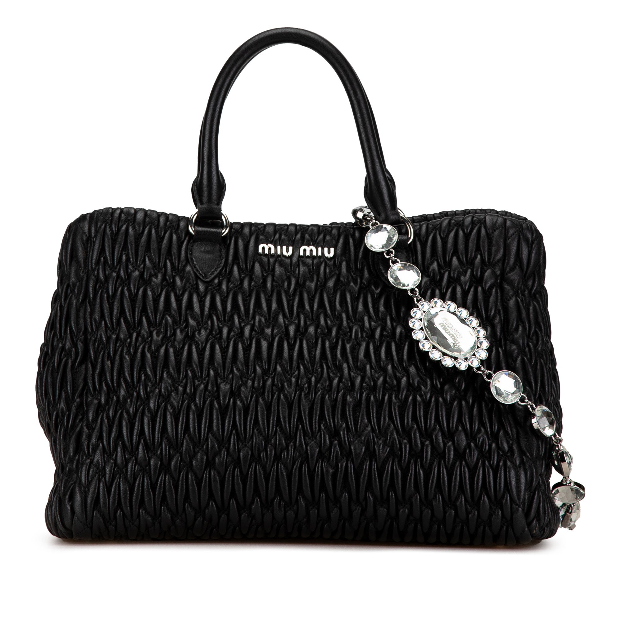 Miu Miu Matelasse Nappa Crystal Satchel In Black