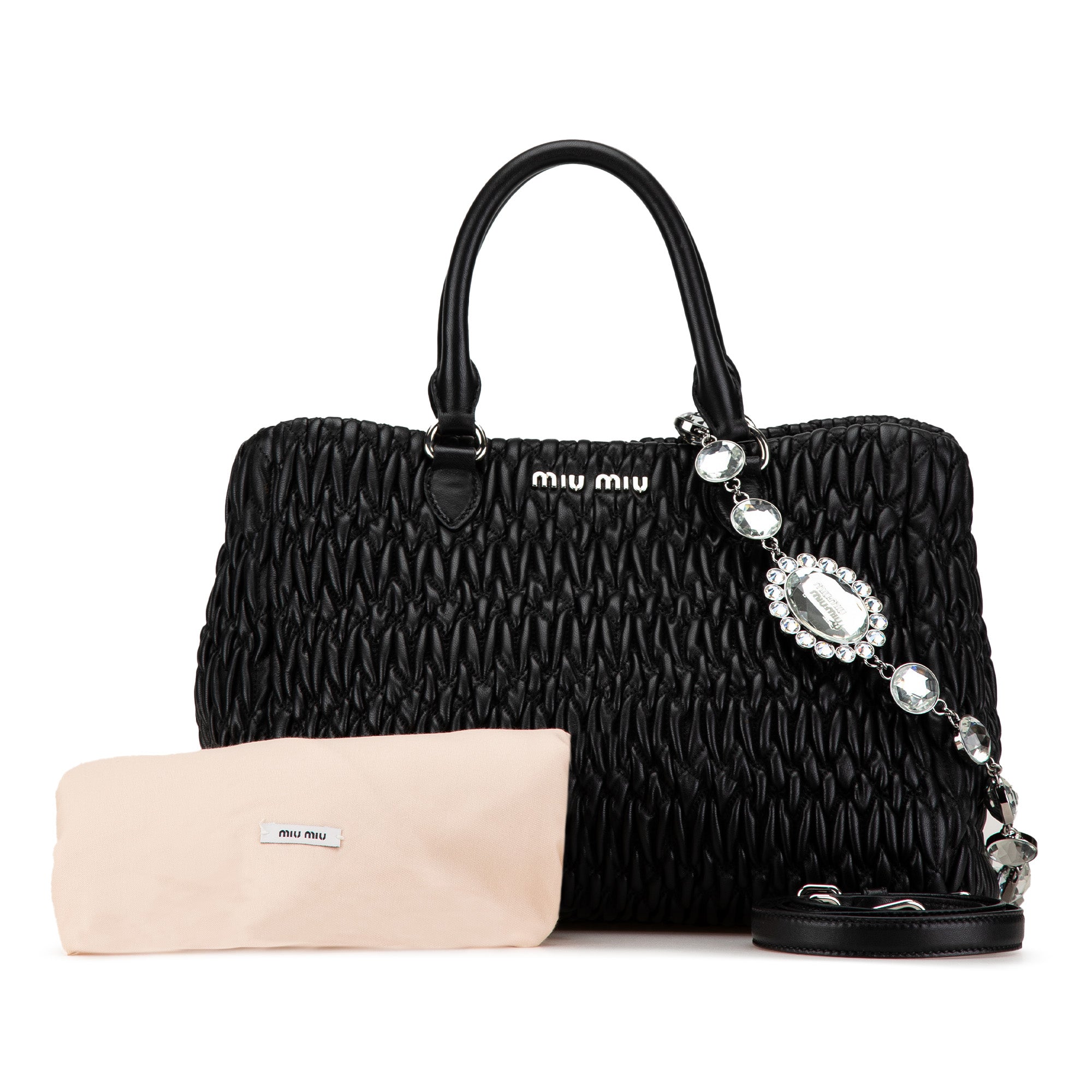 Miu Miu Matelasse Nappa Crystal Satchel In Black