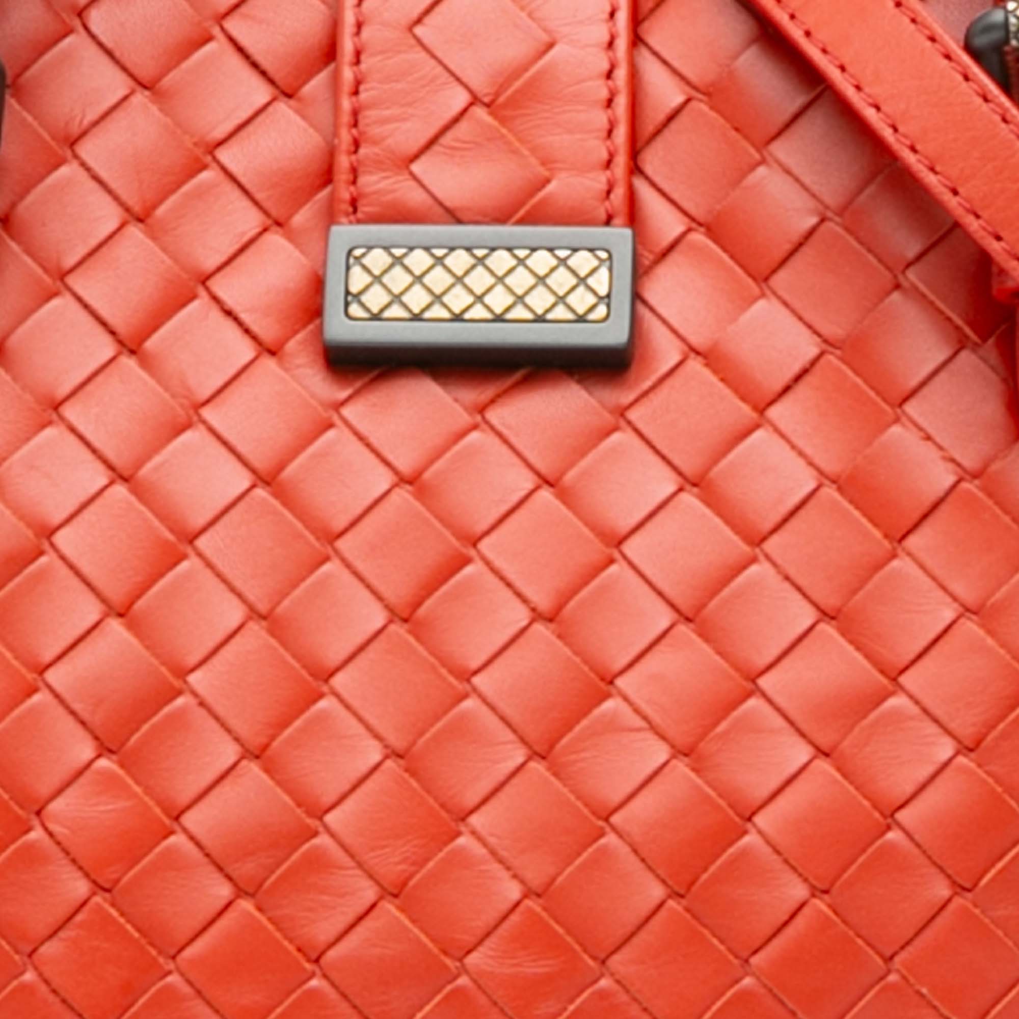 Bottega Veneta Mini Nappa Intrecciato Roma Satchel In Orange