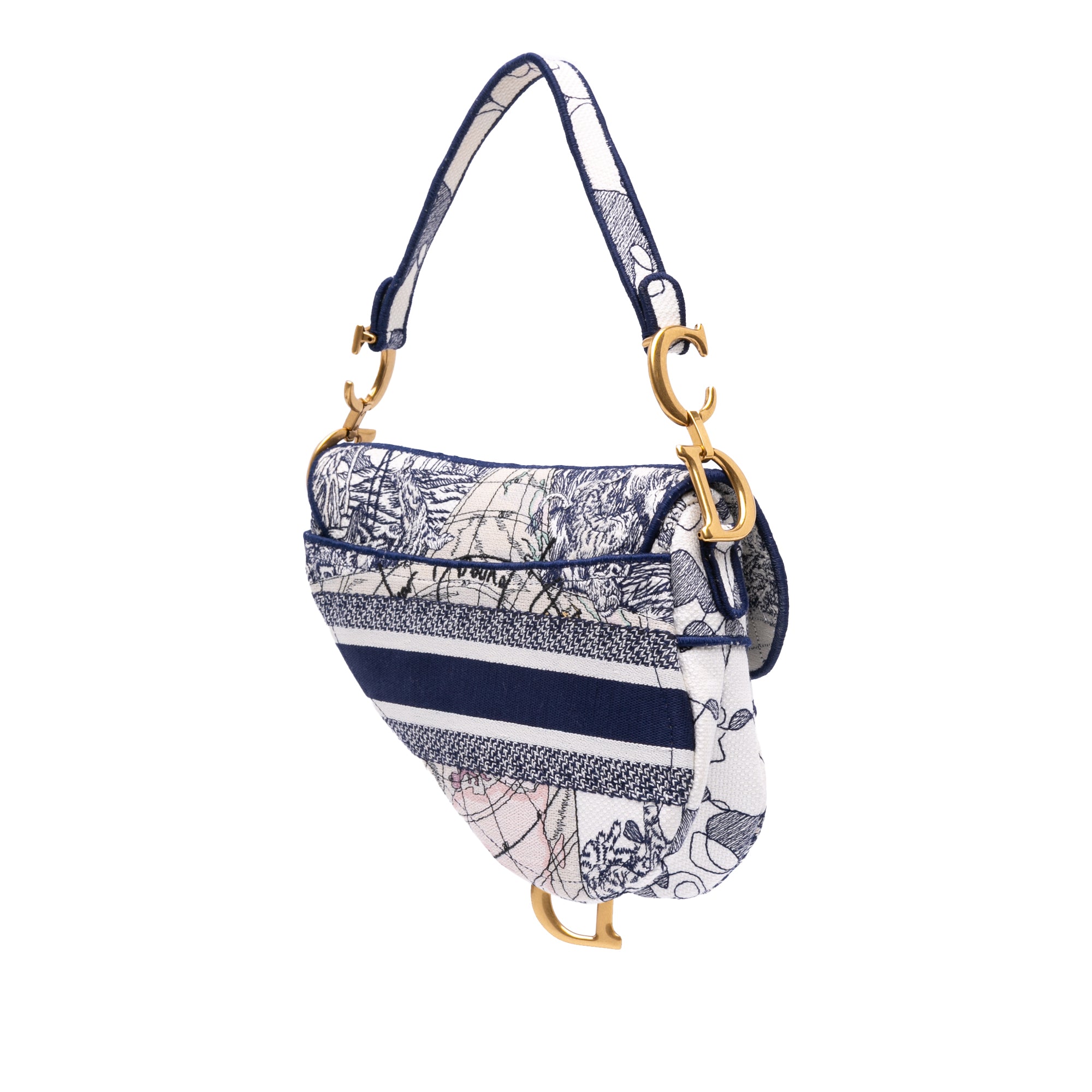 Christian Dior Canvas Embroidered Around the World Saddle Bag