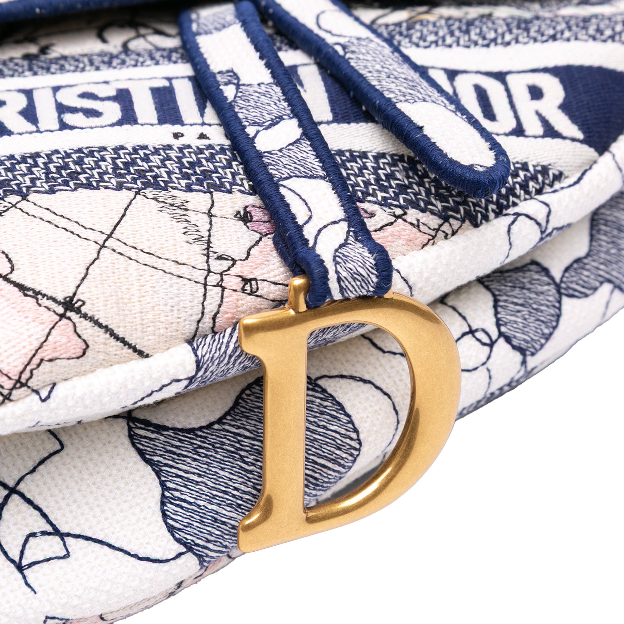 Christian Dior Canvas Embroidered Around the World Saddle Bag