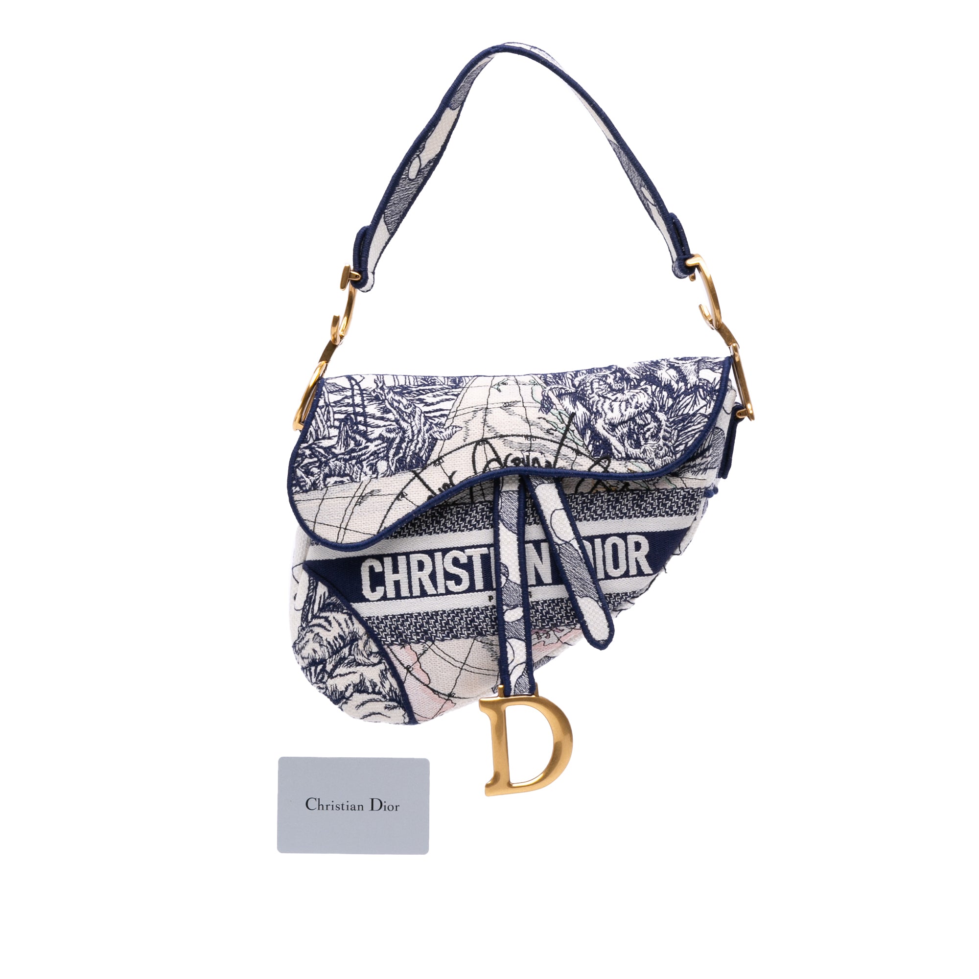 Christian Dior Canvas Embroidered Around the World Saddle Bag