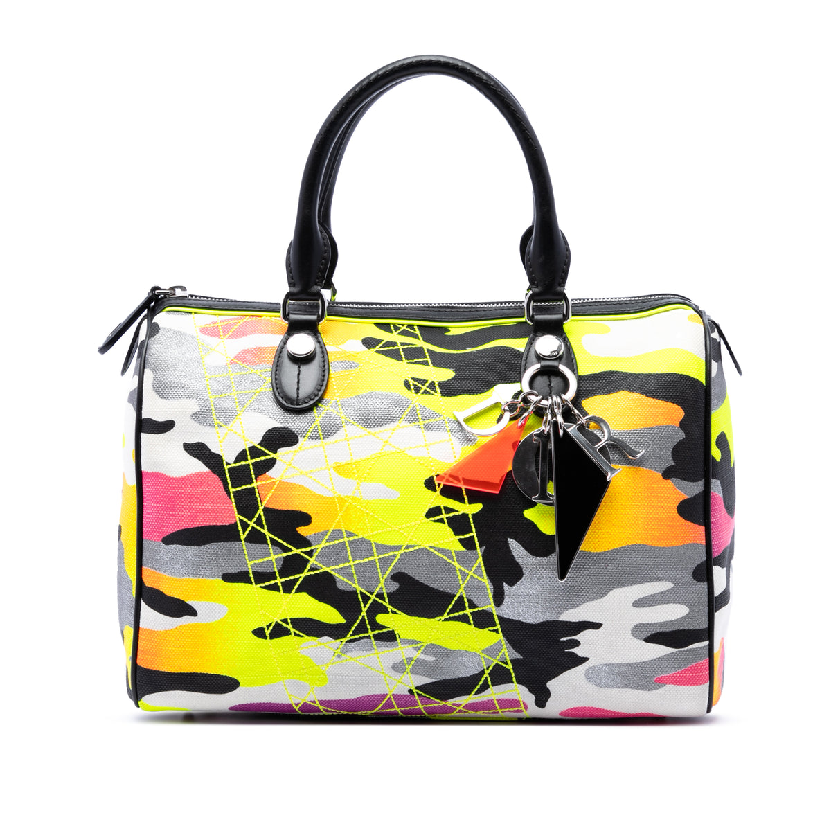 Dior Anselm Reyle Canvas Camouflage Boston Bag Yellow