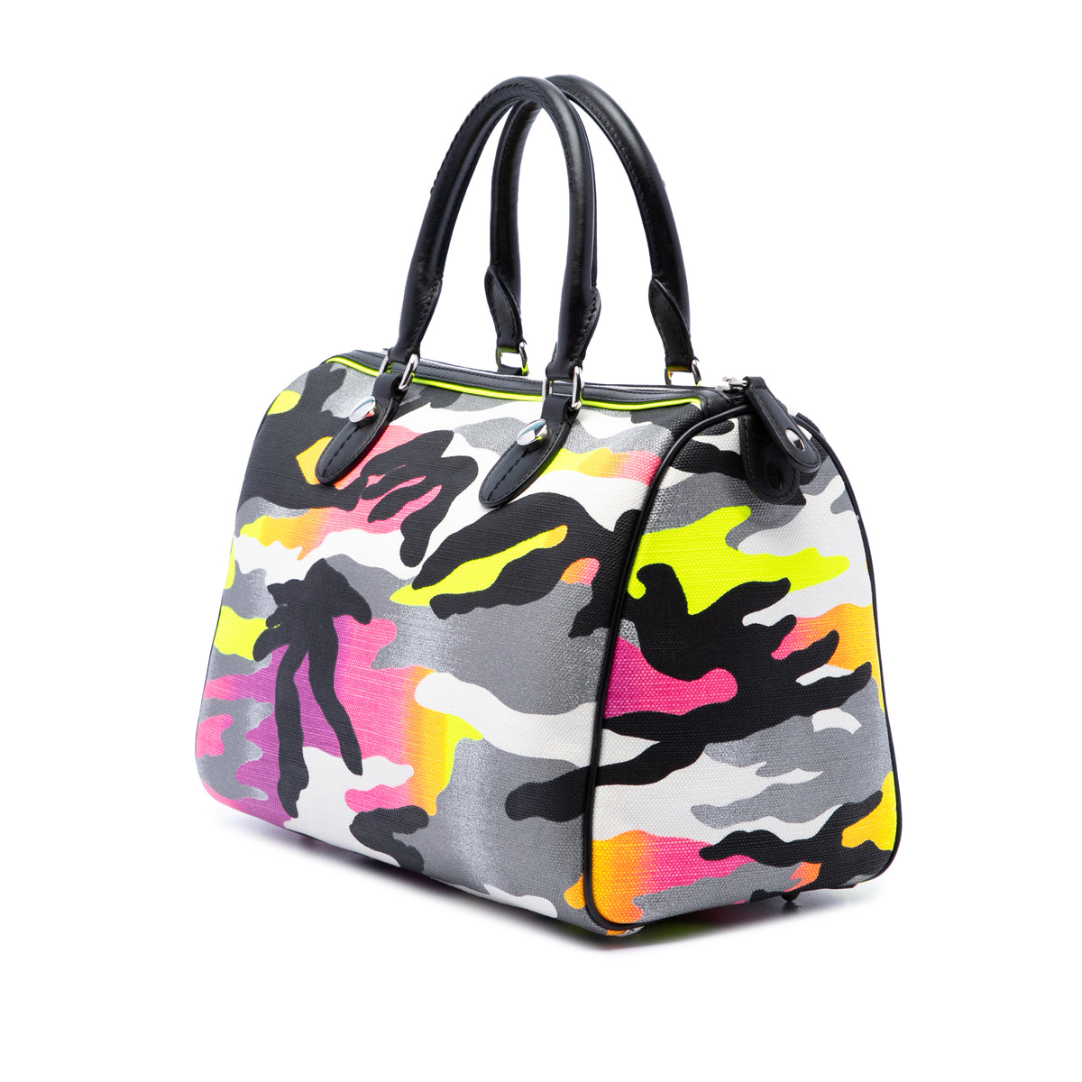 Dior Anselm Reyle Canvas Camouflage Boston Bag Yellow
