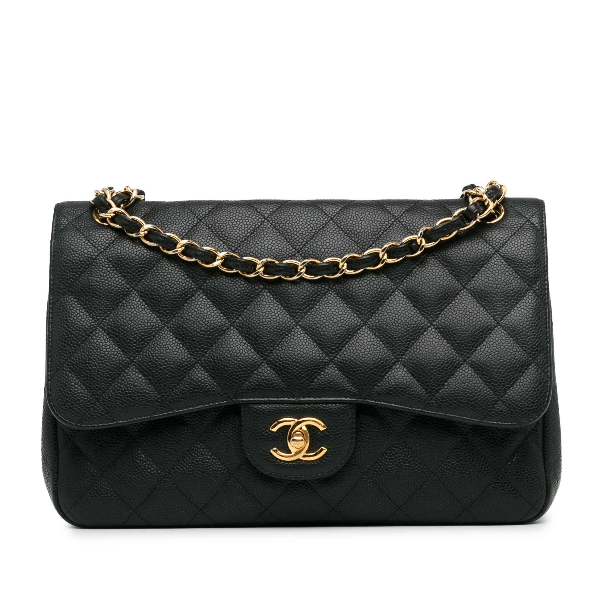 Chanel Jumbo Classic Caviar Double Flap In Black