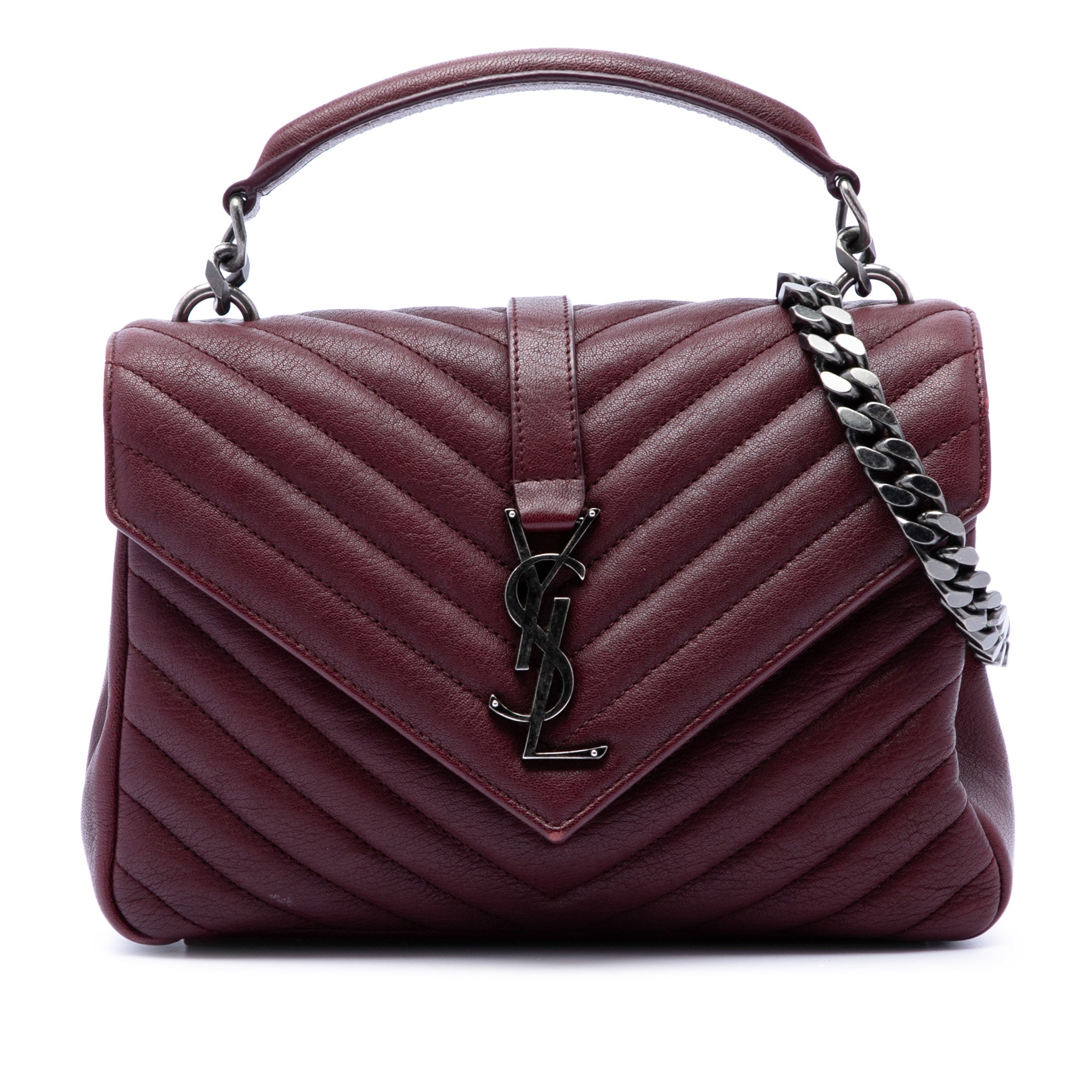 Saint Laurent Medium Chevron Sheepskin Monogram College Satchel Red