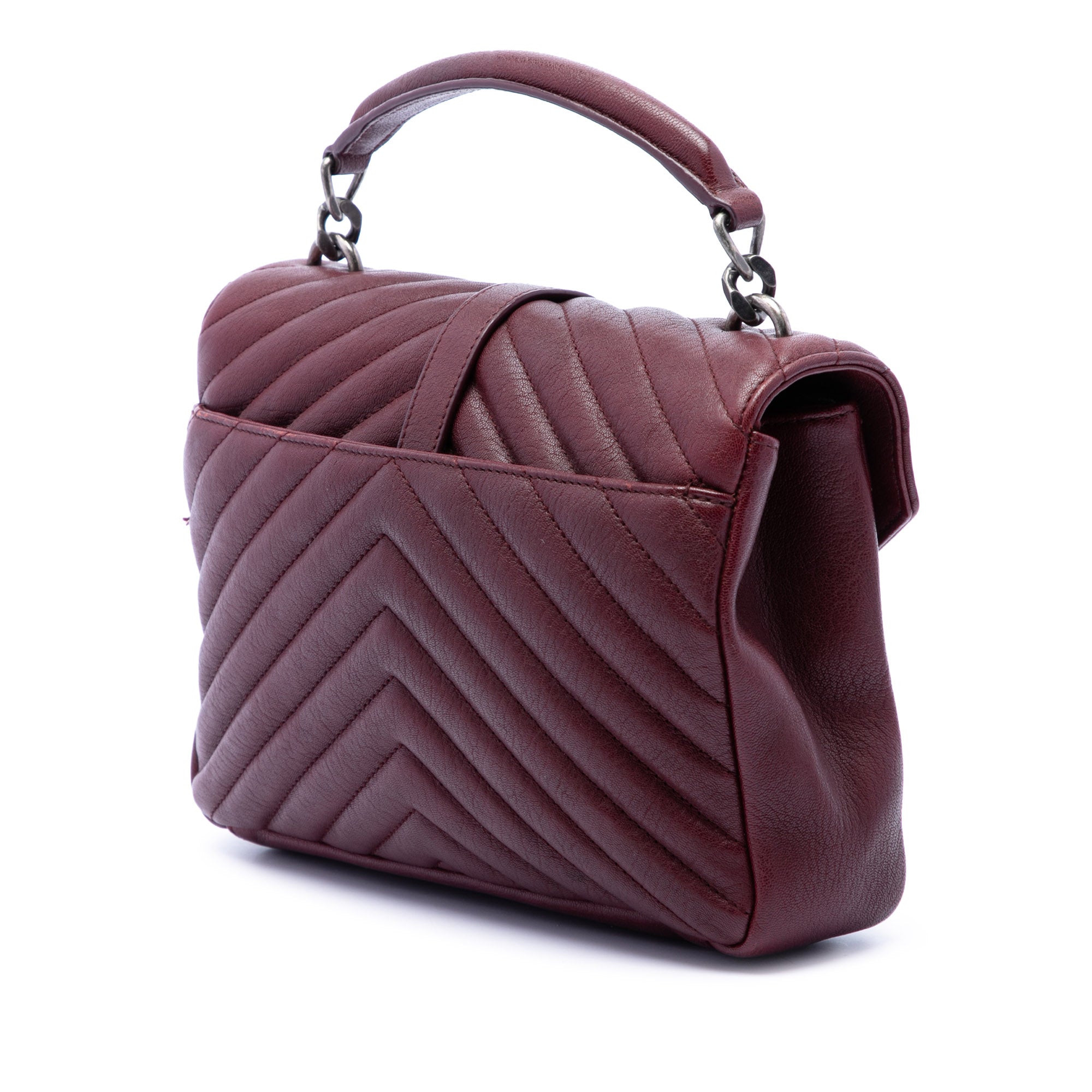 Saint Laurent Medium Chevron Sheepskin Monogram College Satchel Red