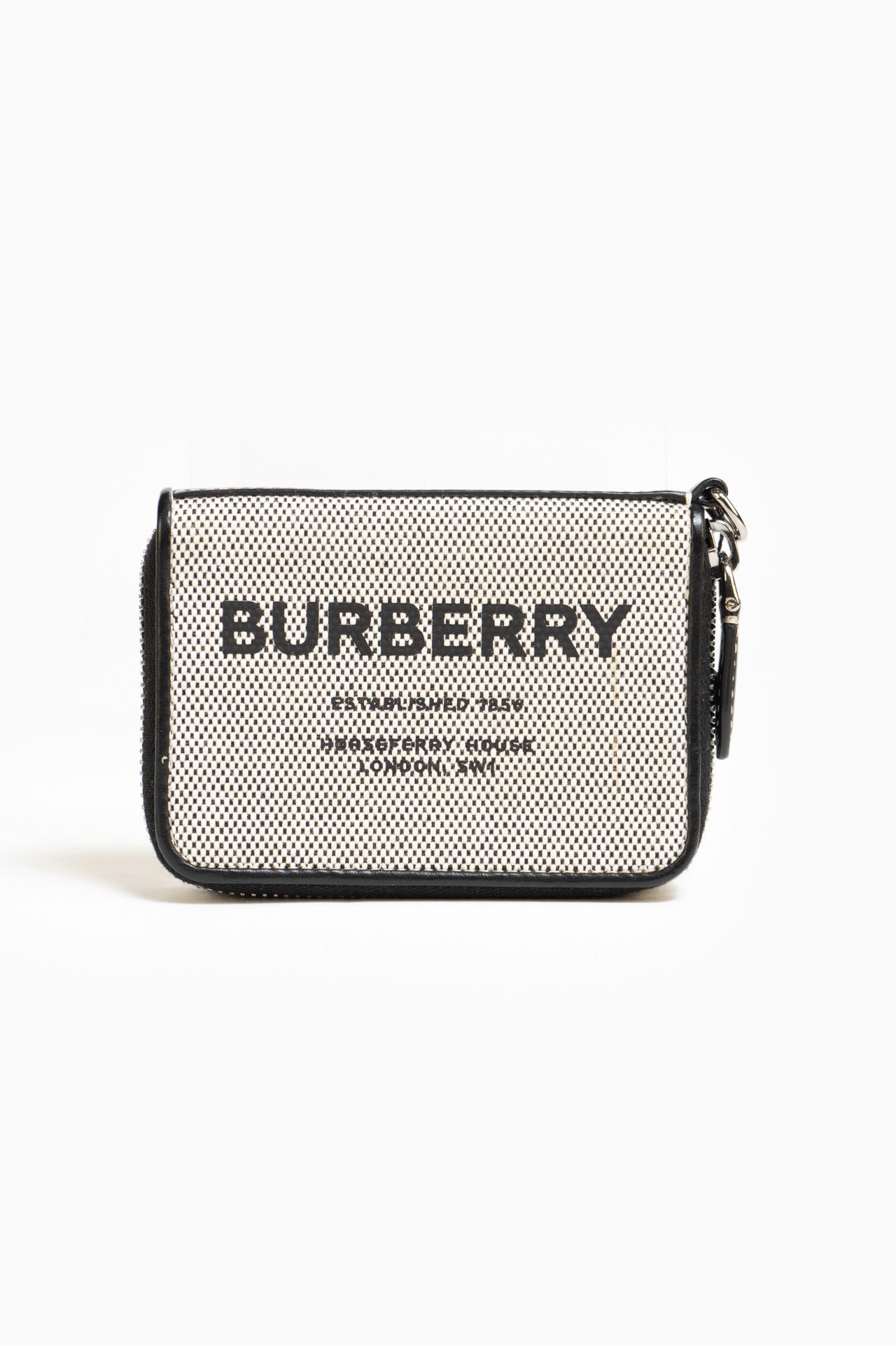 Burberry Horseferry Print Elmore Zip Around Wallet Lanyard Canvas In Grey