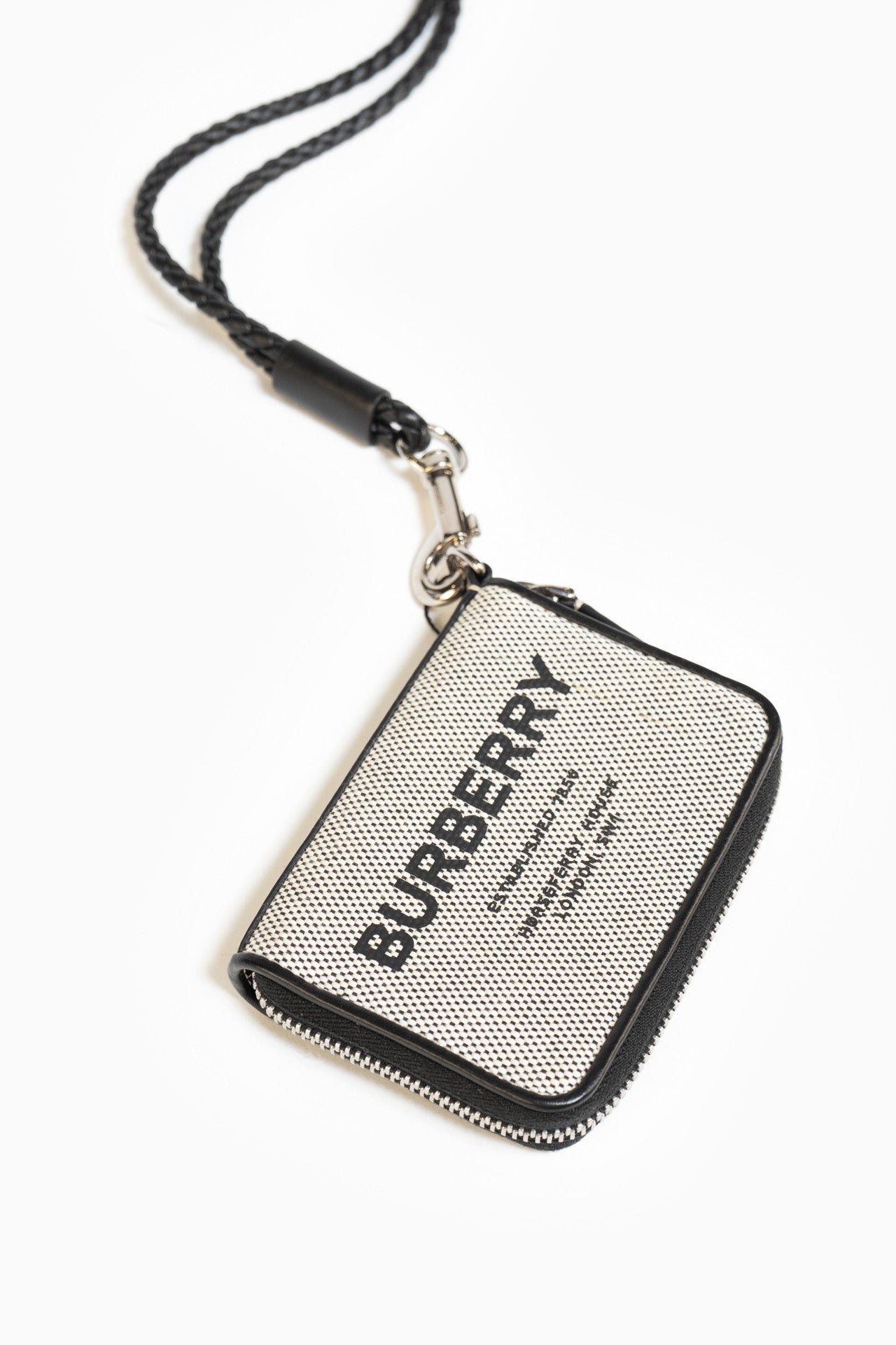 Burberry Horseferry Print Elmore Zip Around Wallet Lanyard Canvas In Grey