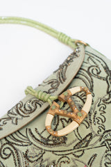 Valentino Green Embroidered Satin Baguette Bag In Green