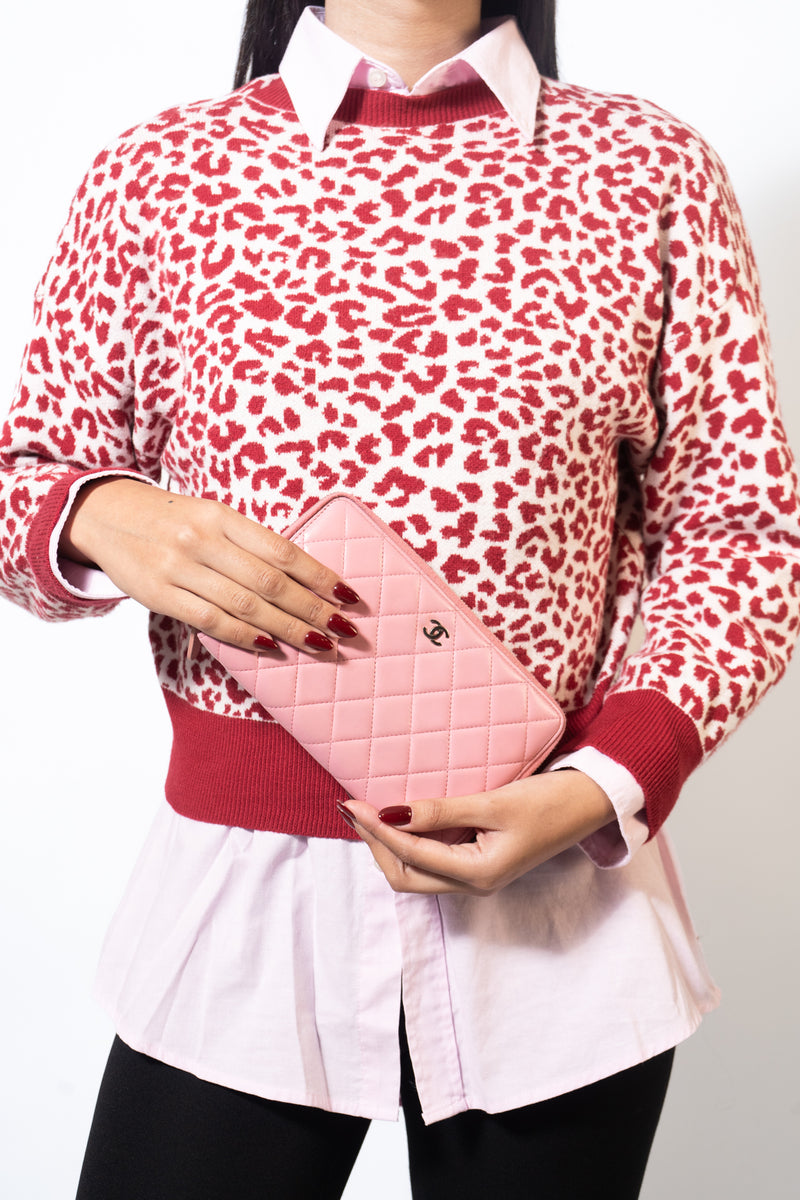 Chanel Round Zipper Long Wallet Lambskin In Pink