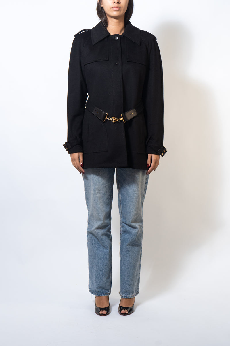 Gucci Wool Coat With Gold Details With Belt