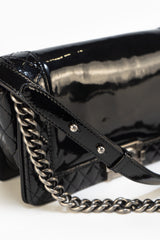 Chanel Reverso Boy Medium Patent Leather in Black