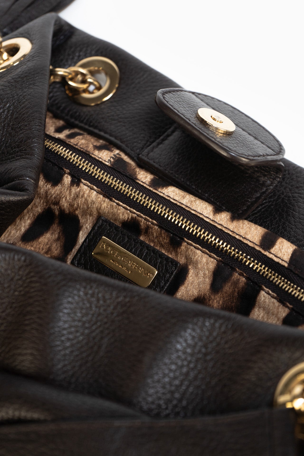 Dolce&amp;Gabbana Sac à bandoulière chaîne en cuir marron