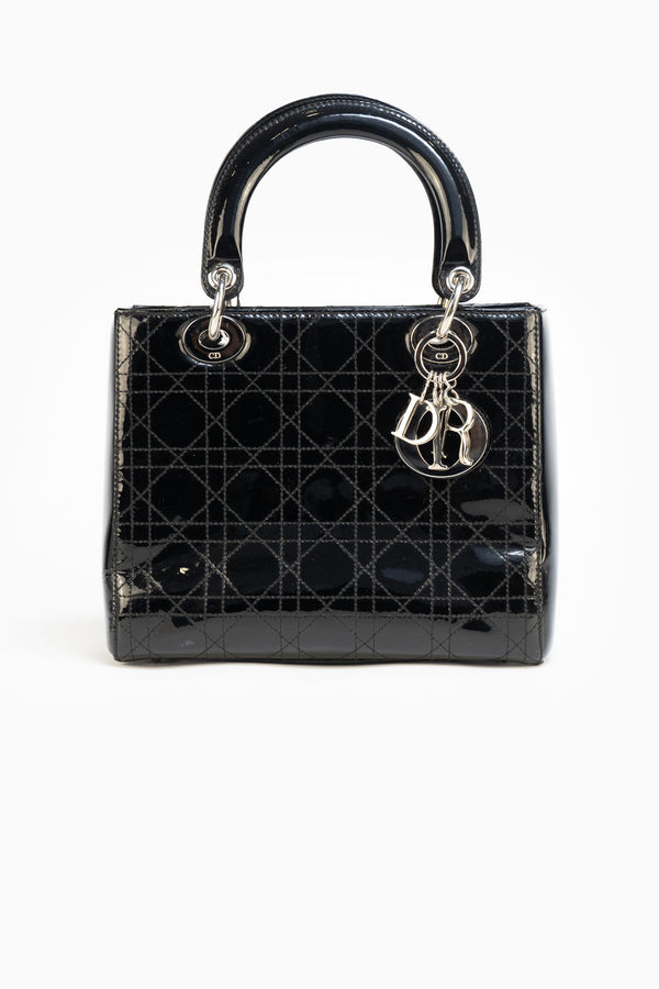 Lady Dior Medium Patent Leather Cannage Stitch in Black
