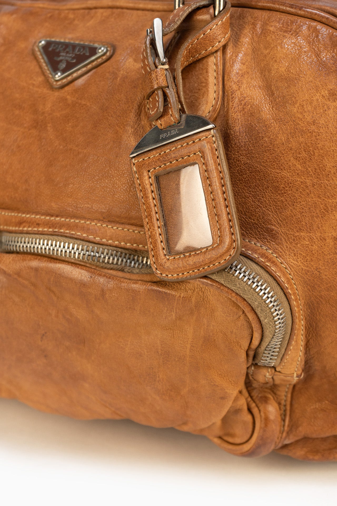 Prada Leather Hand Bag In Camel