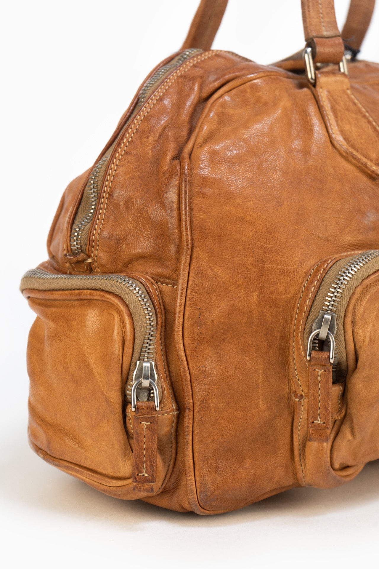 Prada Leather Hand Bag In Camel