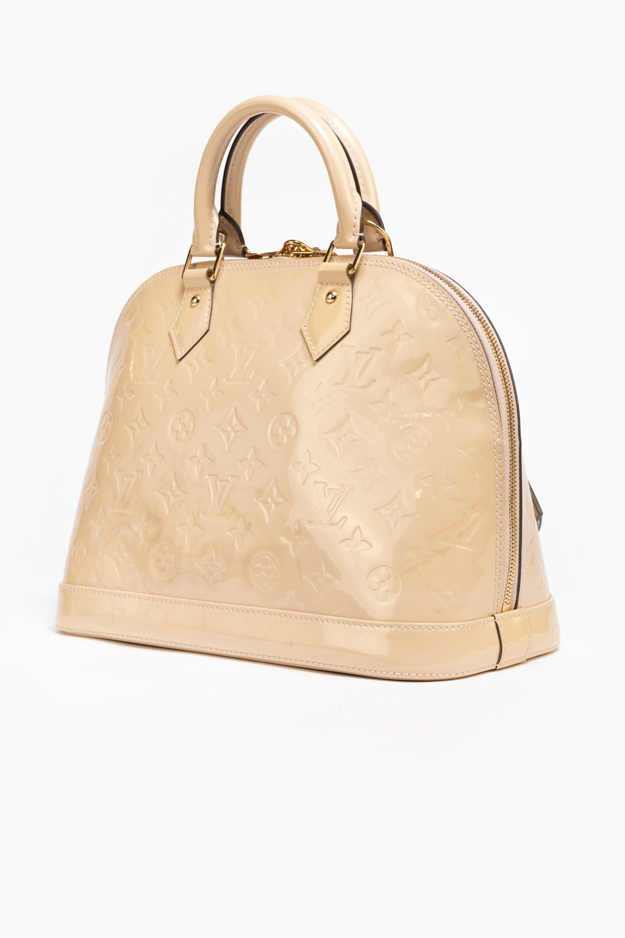 Louis Vuitton Patent Leather Monogram Alma Bag In Beige