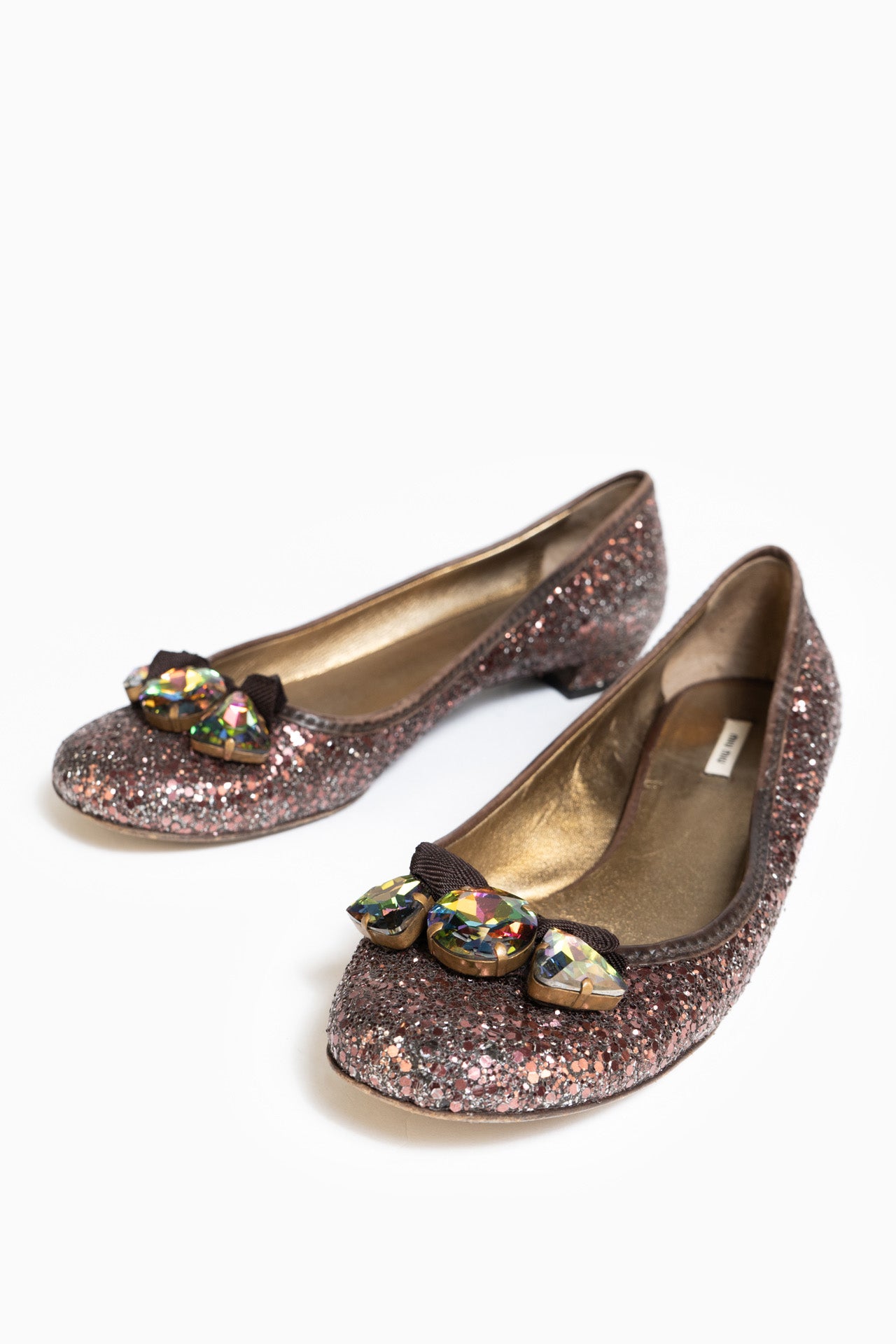 Miu Miu Glitter Ballet Flats With Box - Size 38