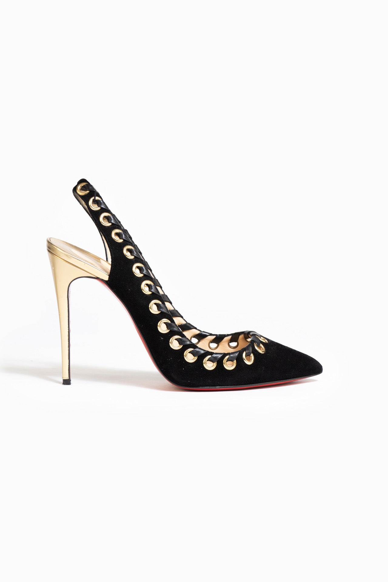 Christian Louboutin preto camurça e couro Ostri Slingback - tamanho 39