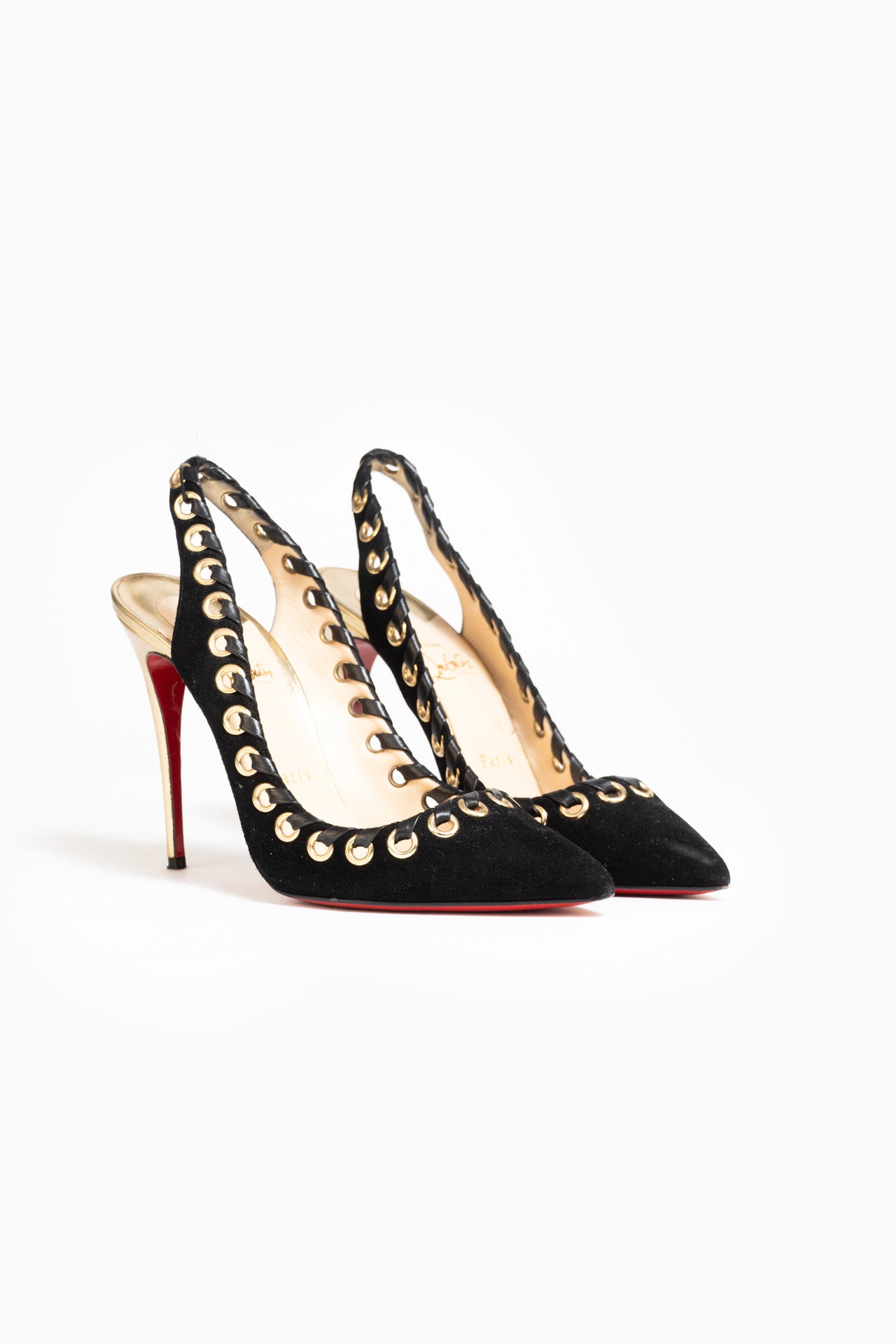 Christian Louboutin preto camurça e couro Ostri Slingback - tamanho 39