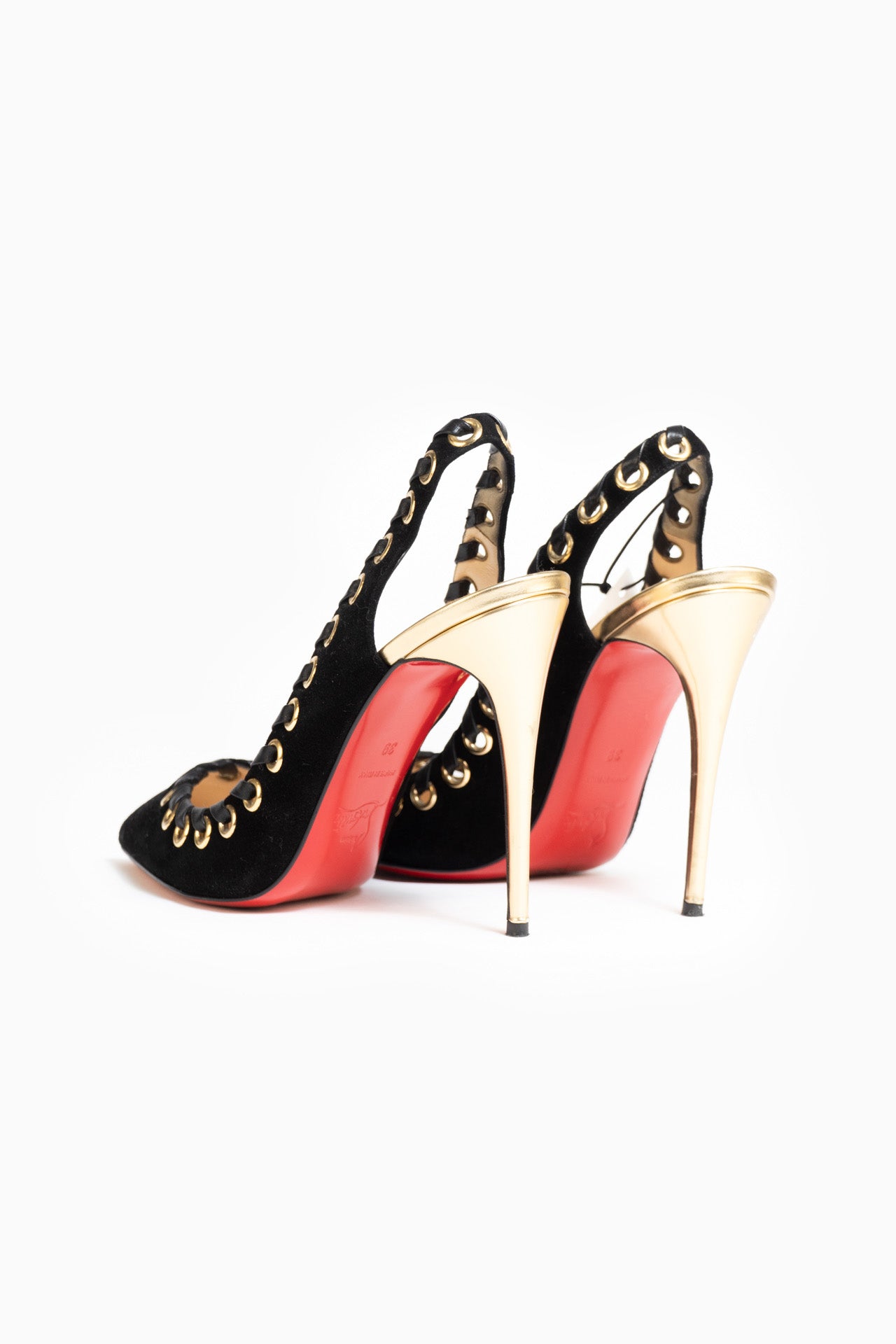 Christian Louboutin preto camurça e couro Ostri Slingback - tamanho 39