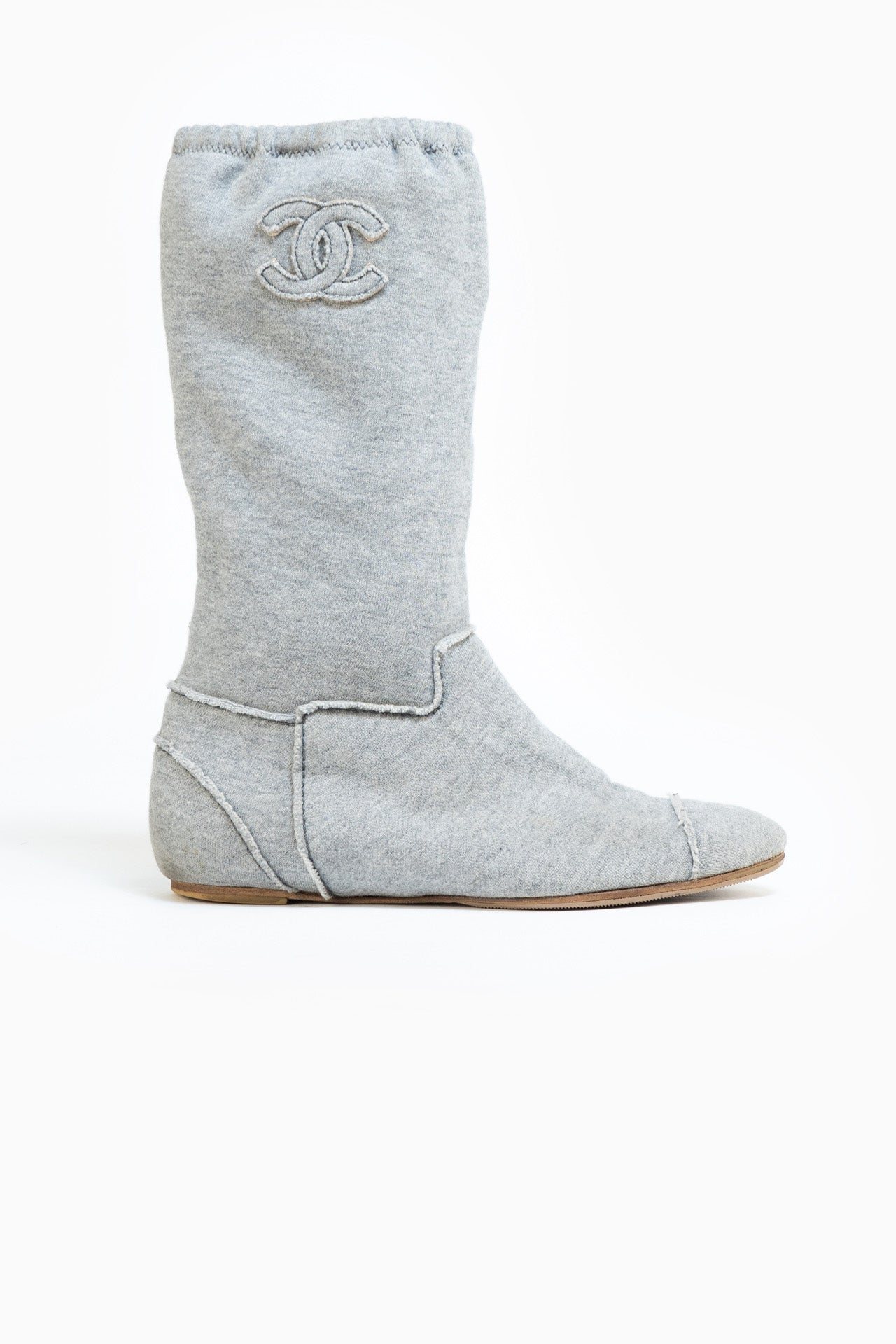 Chanel Grey Cotton Boots - Size 38.5