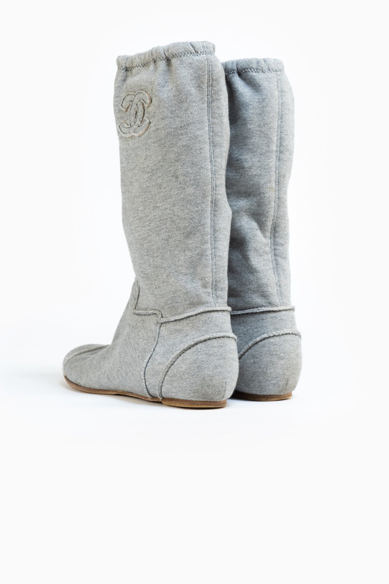 Chanel Grey Cotton Boots - Size 38.5