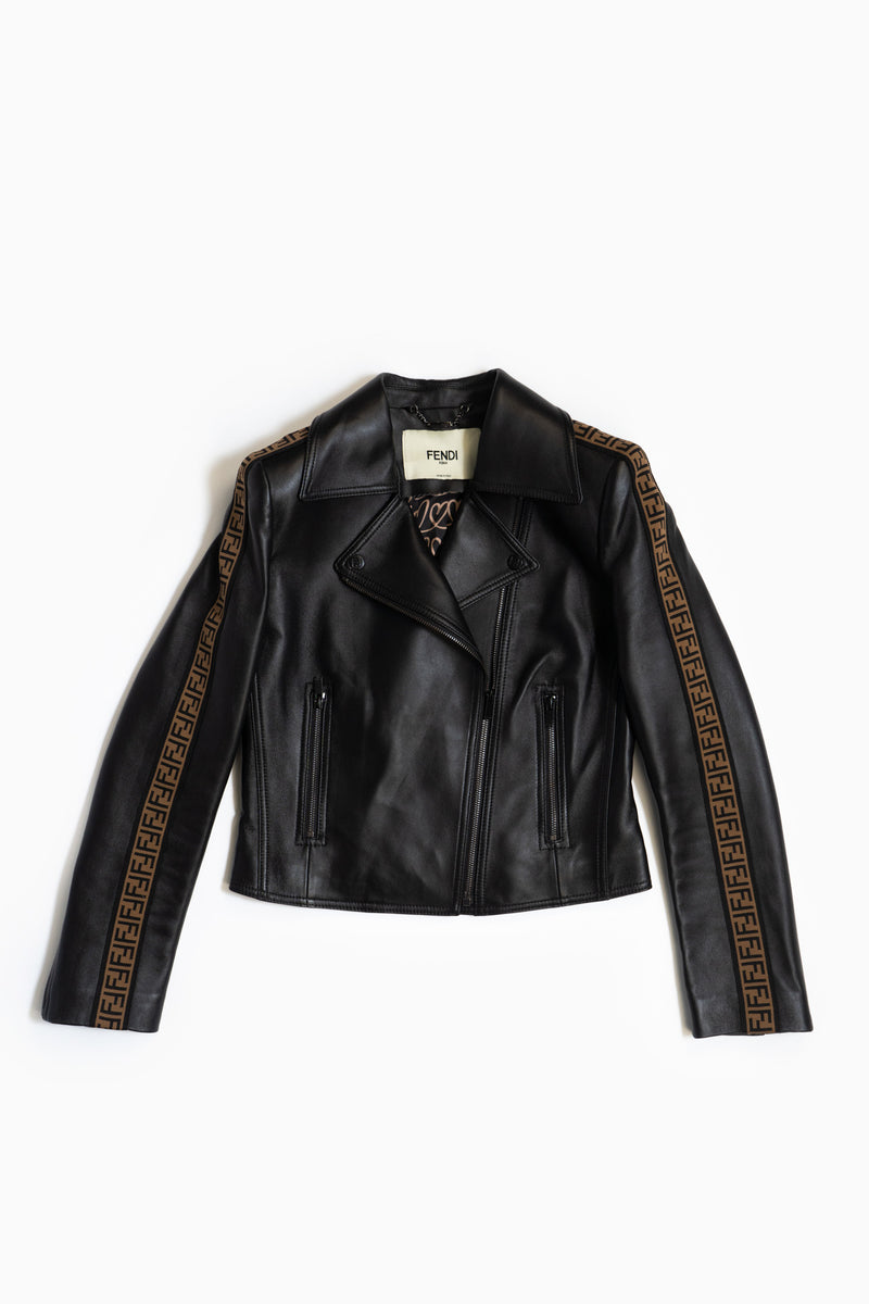 Fendi Monogram Leather Jacket In Black