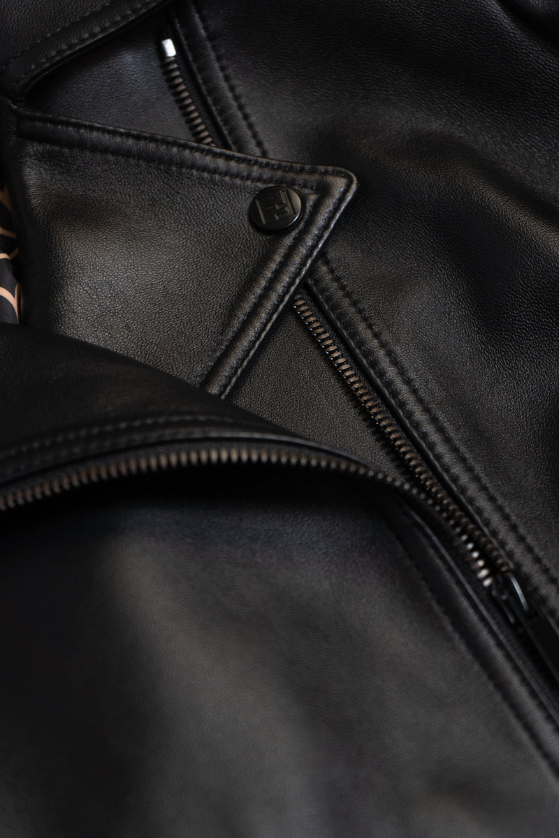Fendi Monogram Leather Jacket In Black