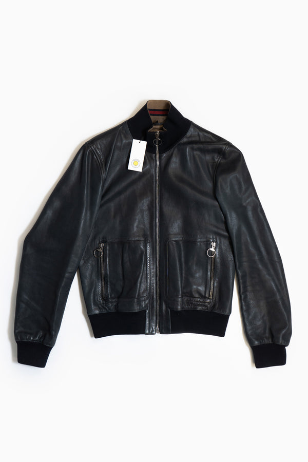 Gucci Leather Jacket In Navy